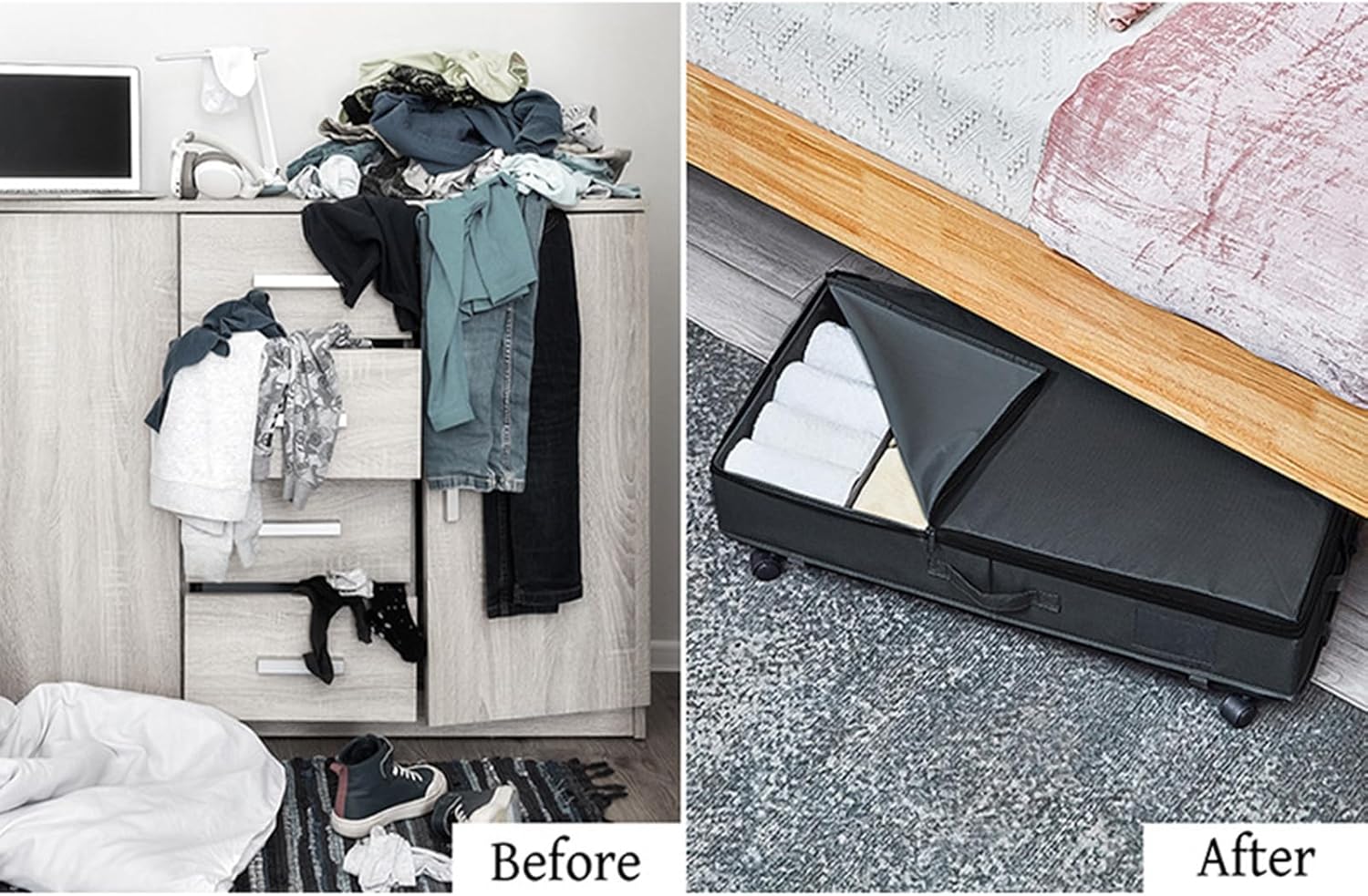 Under Bed Storage with Wheels, Under Bed Rolling Storage with Capacity, Under The Bed Storage for Bedroom Under Bed, Storage Containers for Blankets, Comforter, Bed Sheets (Blue 4 pack)