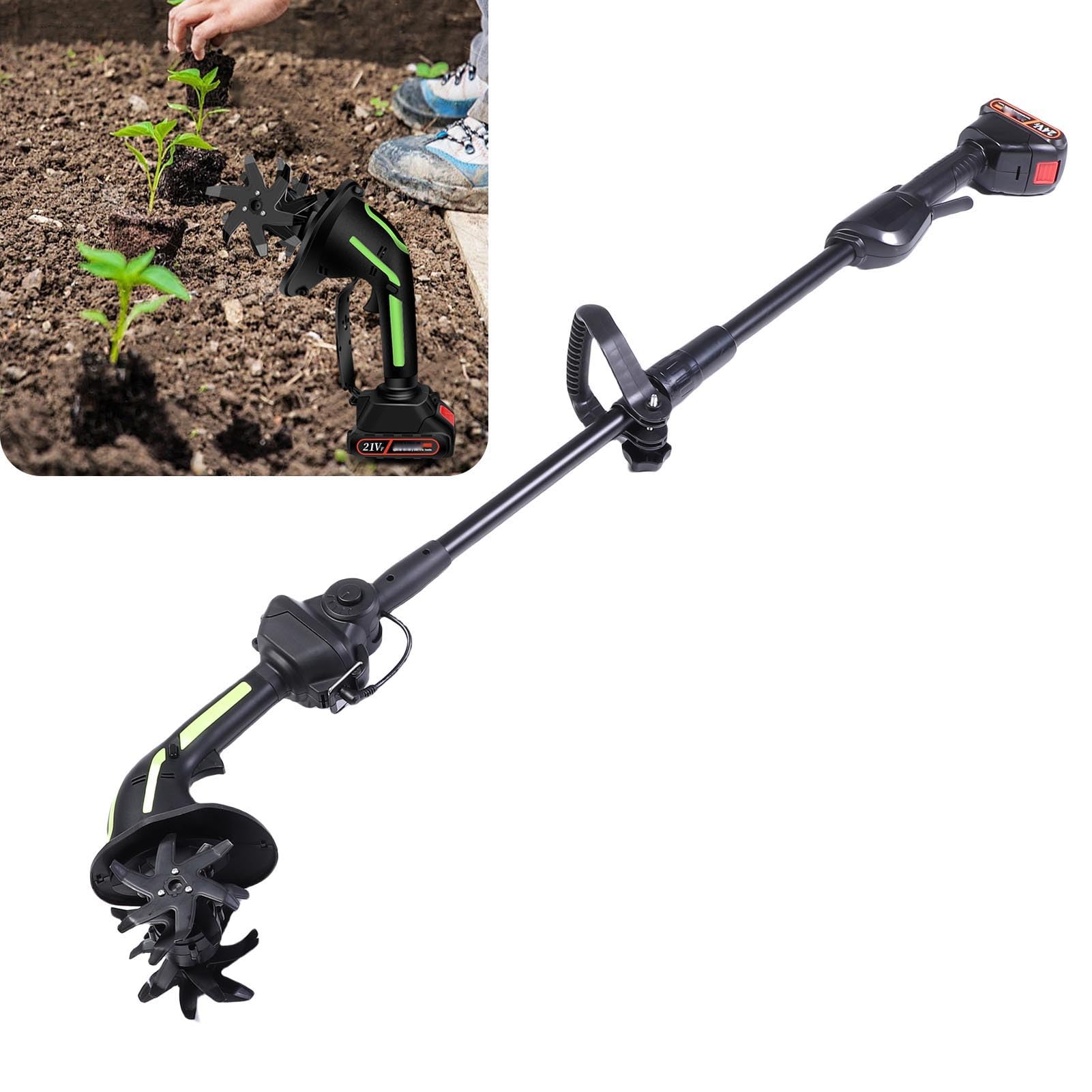 Acouto Motozappa Elettrica Senza Fili, Motozappa Elettrica da Giardino a Batteria Ricaricabile con Lame in Acciaio Al Manganese, Ideale per la Preparazione del Prato e del Terreno (Spina europea)