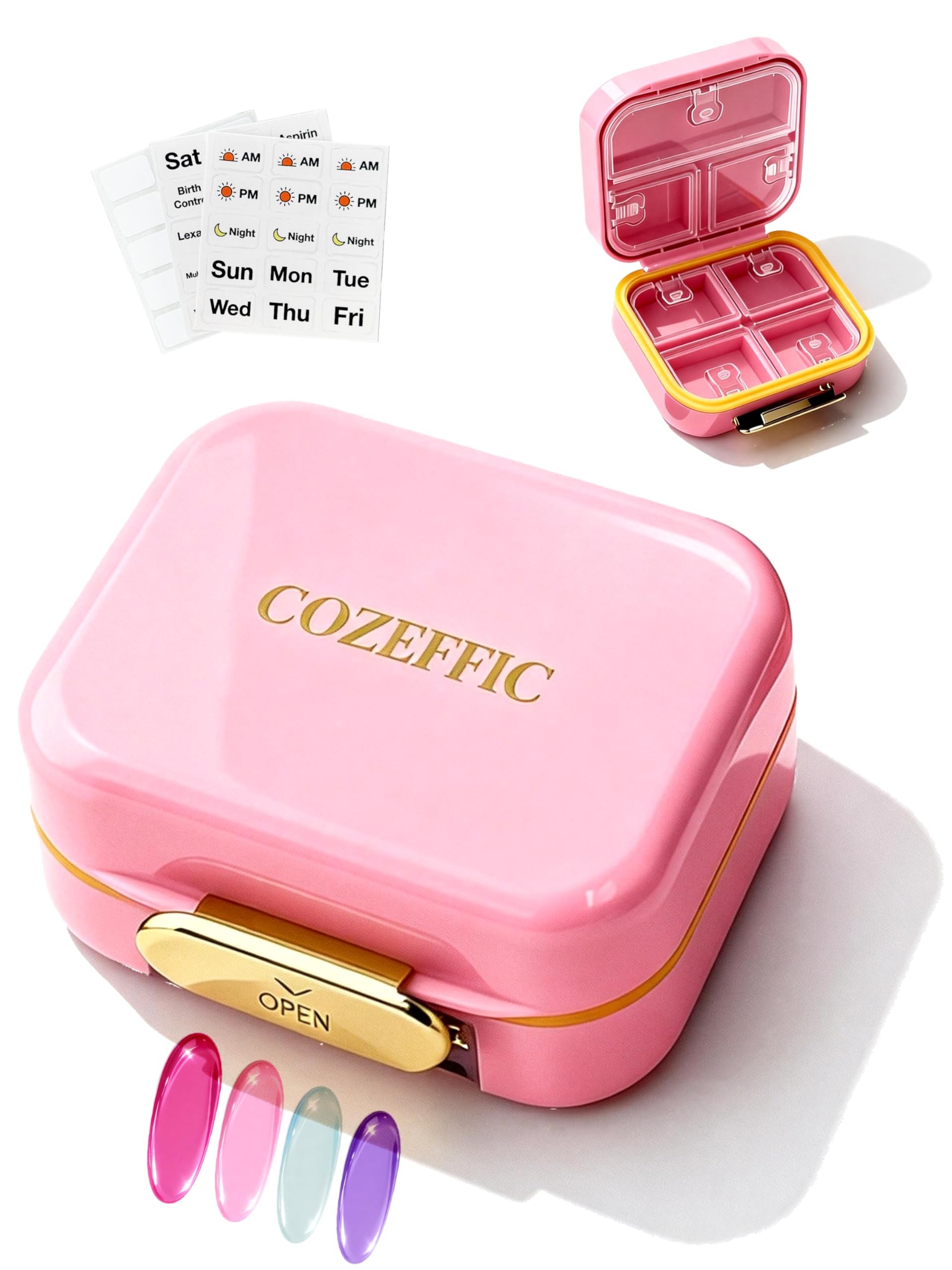 Small Pill Case Travel Pill Box with 7 Compartments for Purse - Compact Pill Organizer for Medicine Vitamin