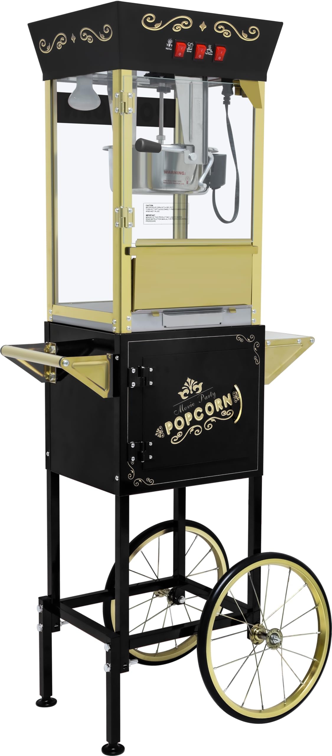 Popcorn Machine with Cart &amp; Wheels 丨 Popcorn Maker with 12OZ Stainless Steel Kettle丨 popcorn popper for Home, Theater, Parties, Black