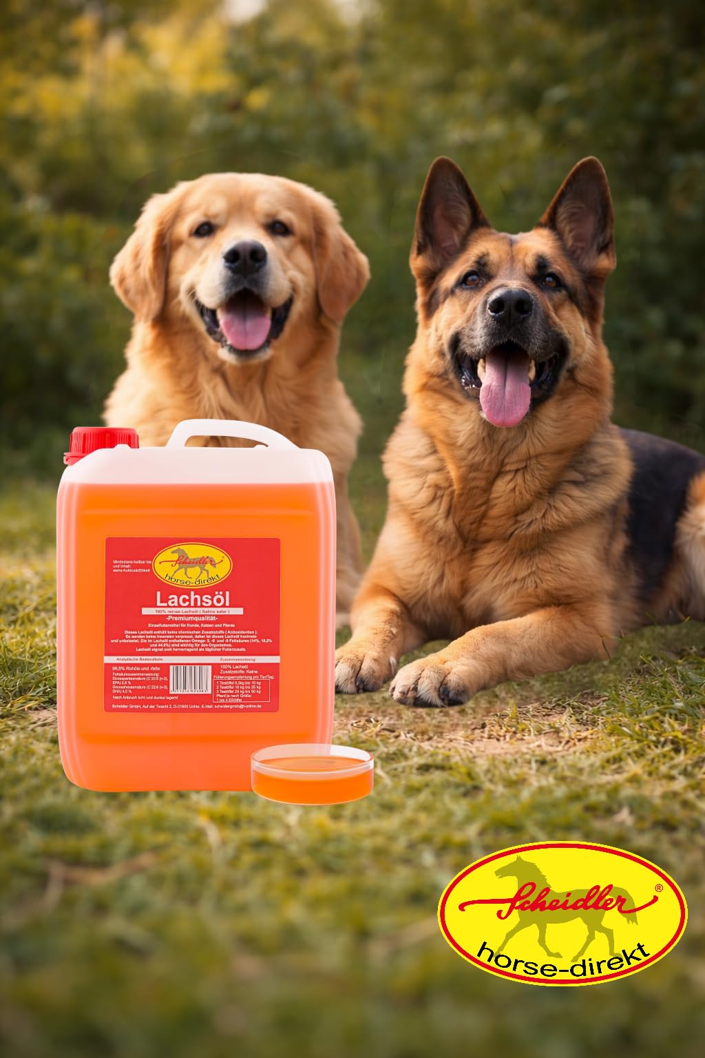 Scheidler horse-direkt Lachsöl für Hunde, Katzen und Pferde, reines Fischöl, Barf Öl ohne Zusätze, reich an Omega-3, 6- und 9-Fettsäuren, natürliches Einzelfuttermittel, 5L Kanister