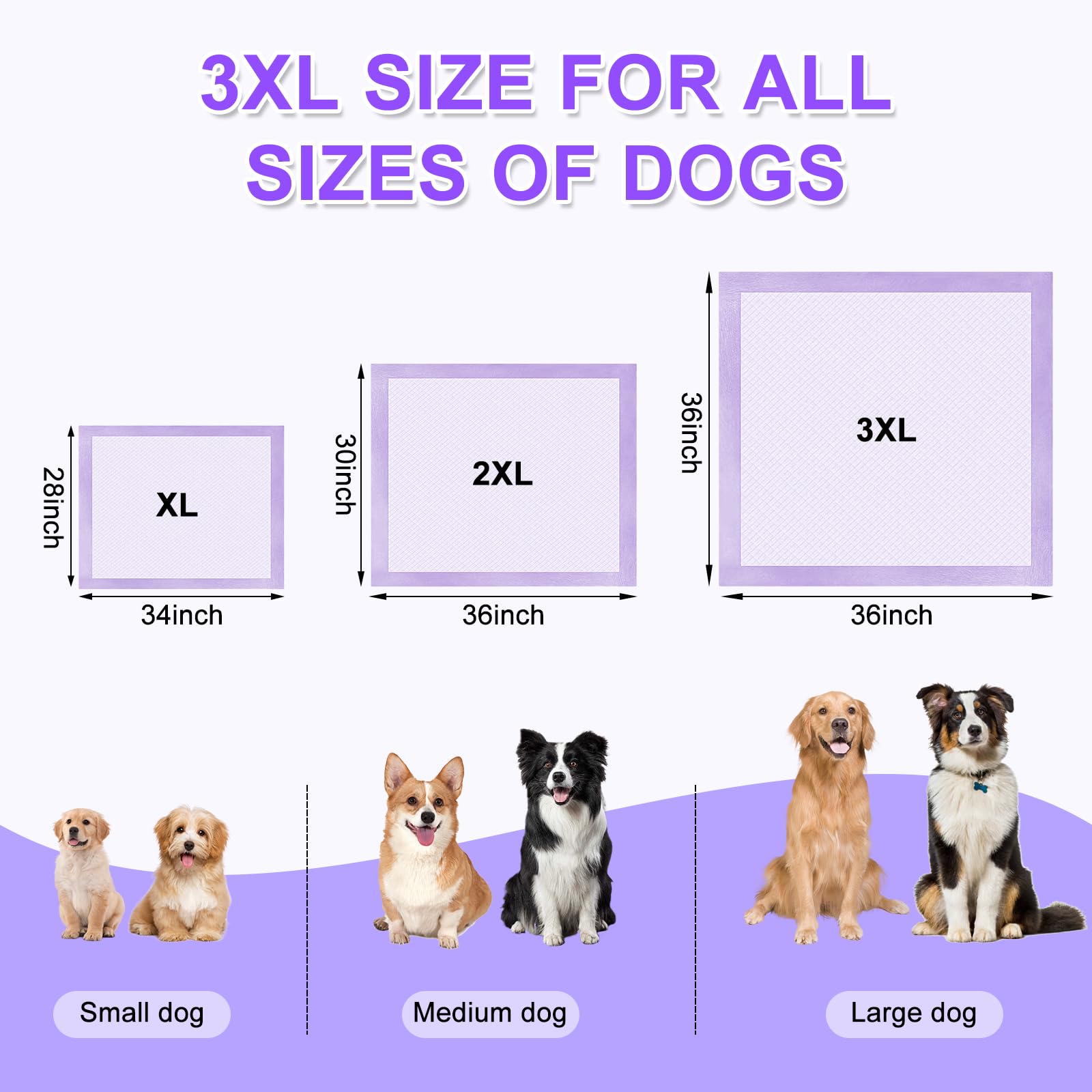 Boscute Almohadillas para cachorros superabsorbentes y a prueba de fugas con aroma a lavanda, 36 x 36 pulgadas, almohadillas de entrenamiento para mascotas, almohadillas gruesas de secado rápido,