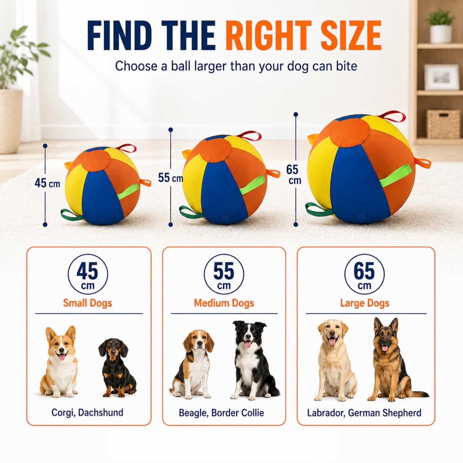 Generisch Herding Ball für Hunde – Interaktiver Hundespielzeugball für Aktive Hütehunde & Große Rassen, Bissfestes Trainingsspielzeug für den Täglichen Gebrauch (D, M(45cm))
