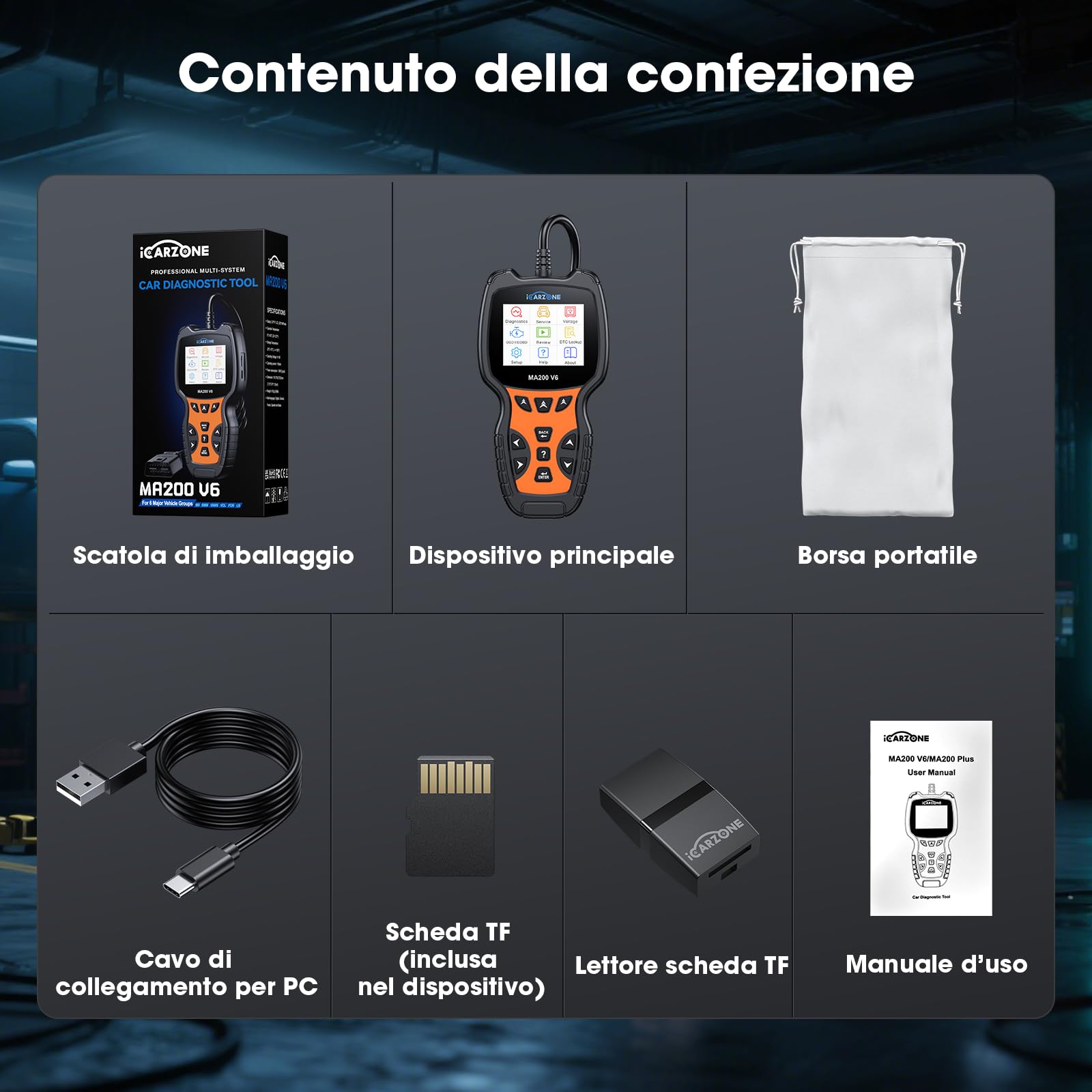 MA200 V6 Auto Diagnostica Tutte i Sistemi con 6 servizi per Ben.z/Land Rover/Porsche/BM.W/Volvo/V.A.G, Diagnosi Auto Professionale in Italiano, Olio/BMS/EPB/SAS/DP-F/TPMS Reset, Auto VIN