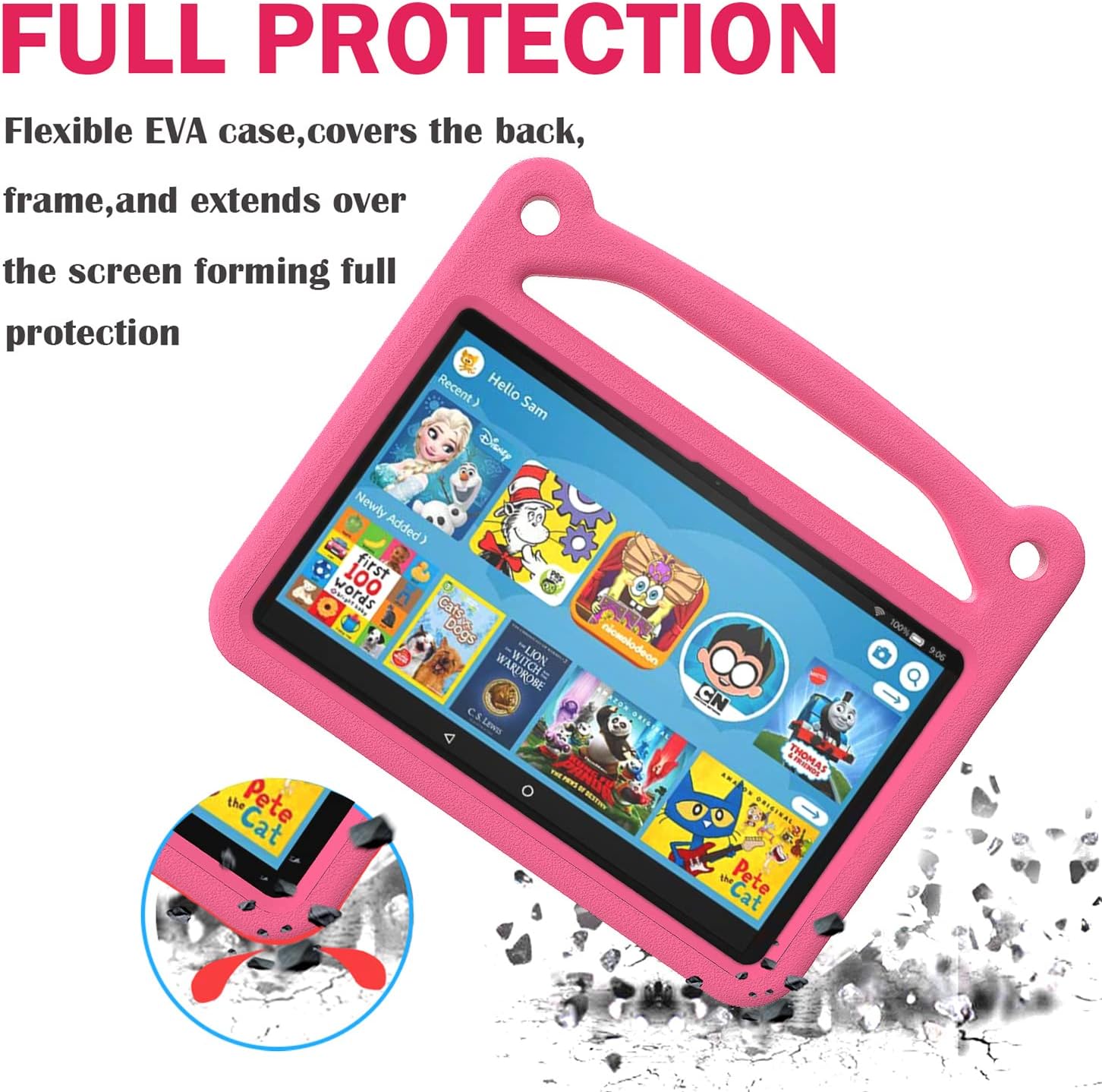 Fire HD 8 Tablet Case for Kids(12th/10th generation tablet, 2022/2020 release)-Riaour Kids Friendly Shockproof Cover with Handle Stand for All-New Amazon Kindle Fire HD 8 Plus & 8 Kids Pro Tablets - Pink
