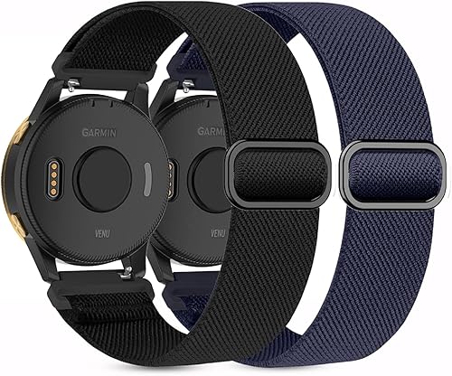 Kollody Paquete de 2 correas elásticas de nailon compatibles con Garmin VenuVenu Sq2 Plus, correas elásticas de 0.787 pulgadas para Vivoactive 53,