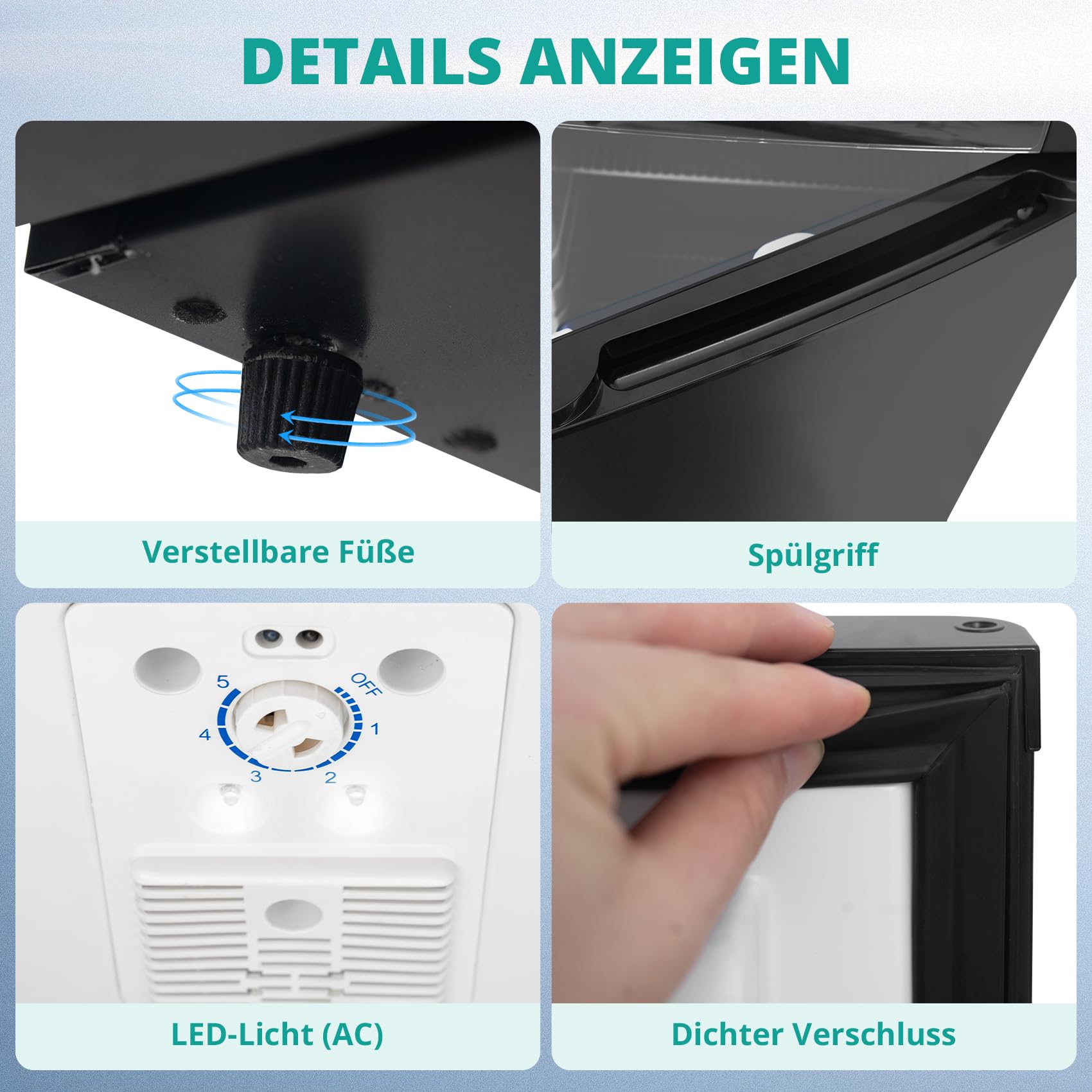 SMETA Gas-Kühlschrank 3-Wege | 60 Liter | Absorptionstechnik | 12V DC / 230V AC /0–10°C | Türanschlag wechselbar | Höhenverstellbare Füße | Ideal für Wohnmobil, Caravan, Camping, LKW – Schwarz