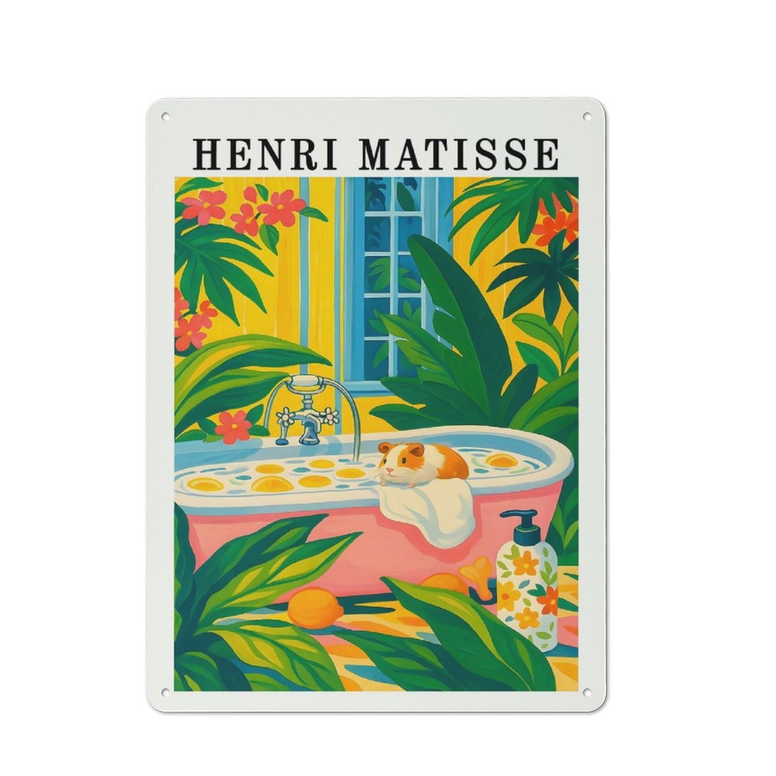 Junmoney Style-6 Henri Matisse Style Guinea Pig Bath Retro Metal Wall Decor 40X30cm, Metal Sign For Bar, Kitchen, Garage Or Games Room