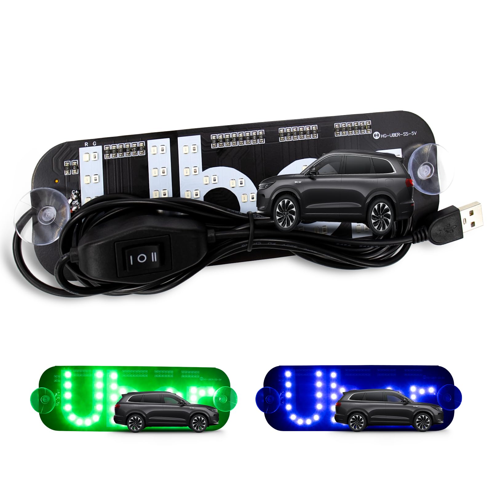 LED Light Sign for Car, Car Signs Lights for Windshield with Suction Cups & Universal USB-Plug, Car Light Sign Decal for All Cars-Blue&Green