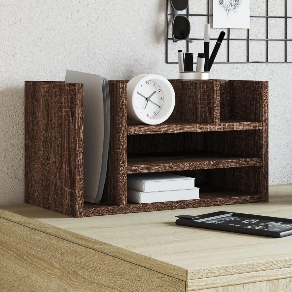Organizer da scrivania, in legno di quercia, 44,5 x 24 x 25 cm, con 6 scomparti, per cancelleria, organizzazione, portapenne, documenti, per casa e ufficio