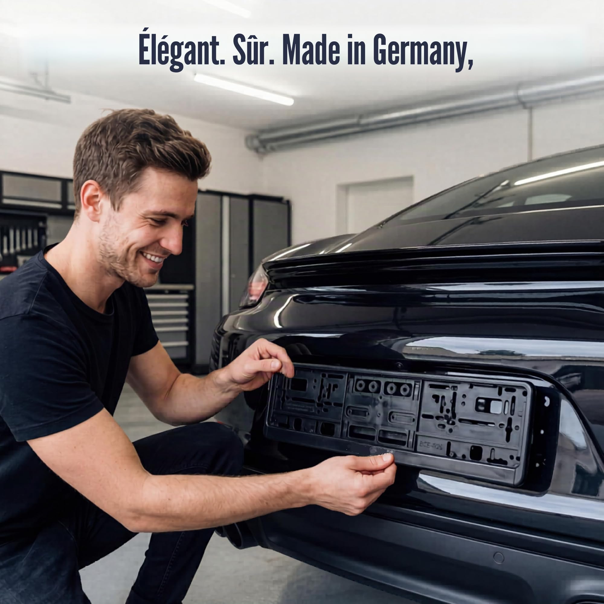 Sunmondo - Lot de 2 supports de plaque d'immatriculation pour voiture - Fabriqué en Allemagne - Noir