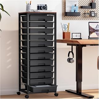 12-fach Schubladen-Rollwagen-Mobiler Bastelwagen mit Holzplatte, Schwarz | Ideal für Ordnung im Haus & Büro (Schwarz). Vielseitiger Organizer für Haushalt und Büro