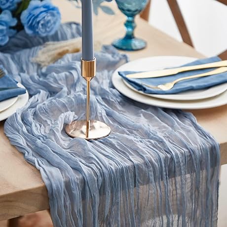 Dusty Blue Cheesecloth Table Runner: A Stunning Boho Touch for Any Occasion