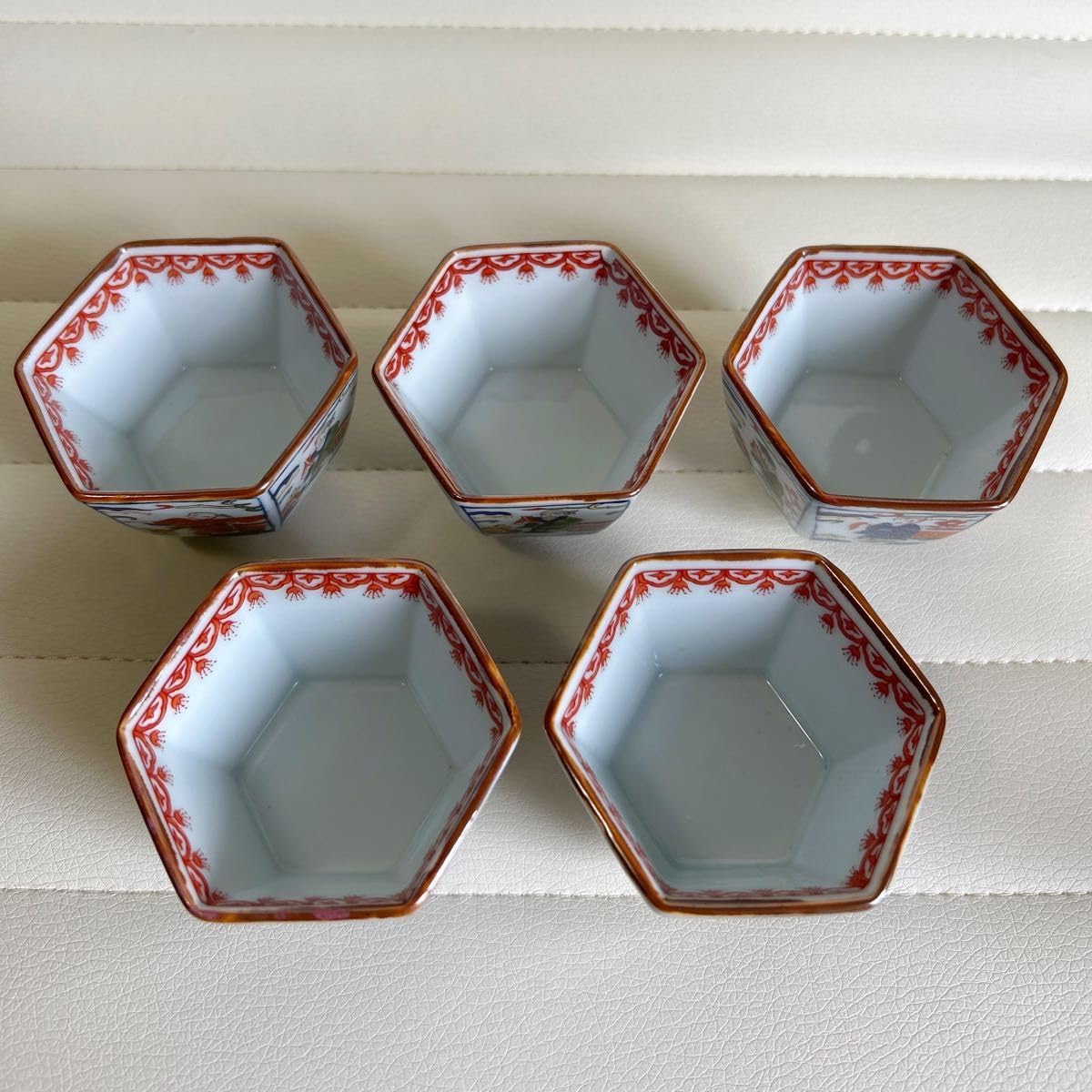 有田焼 賞美堂 其泉窯 染錦 君子文 高台小鉢揃 5枚 菊割