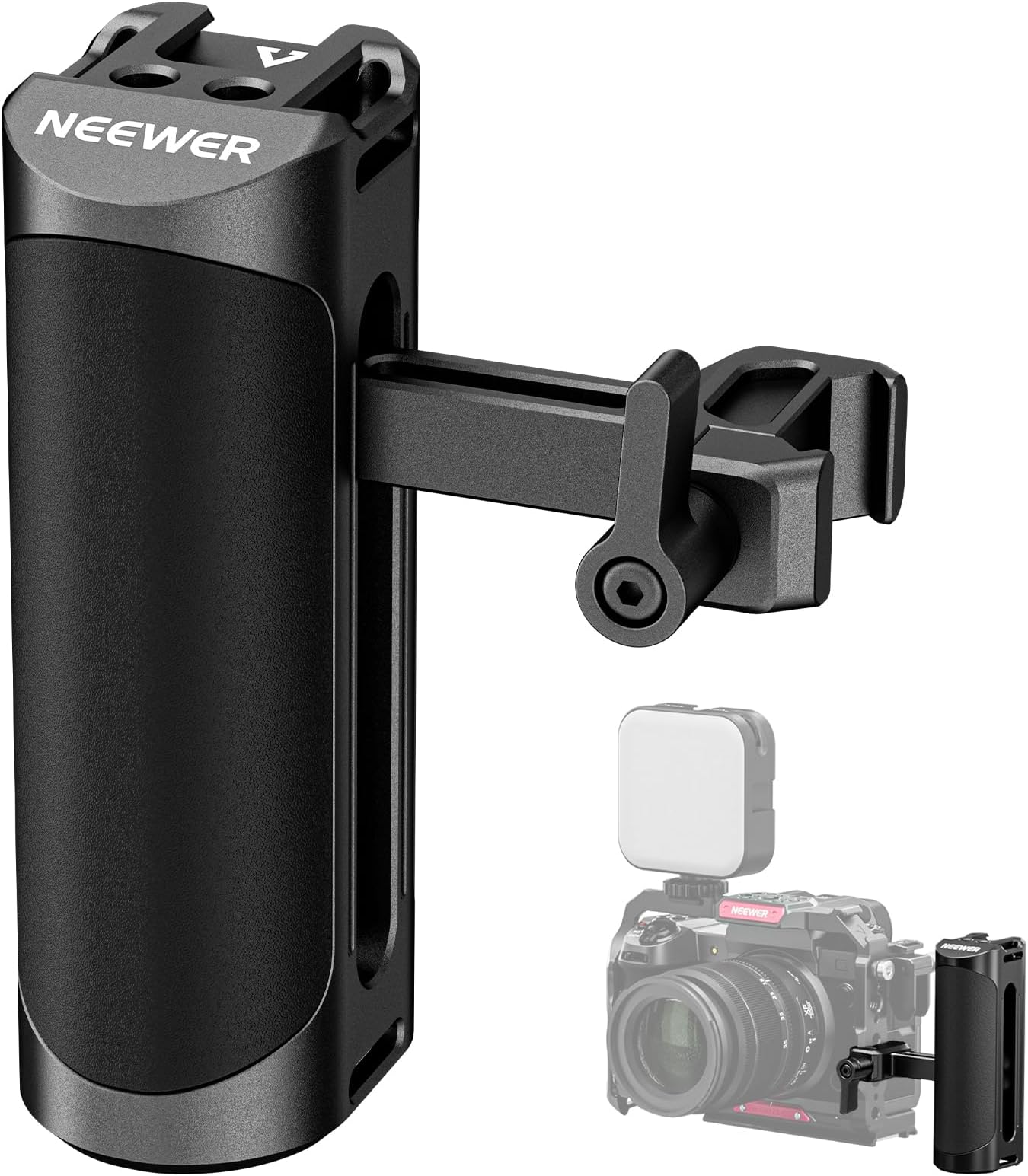 Neewer NATO Side Handle Grip with NATO Clamp, Cold Shoe Mount, 1/4" Threads, Support Up and Down Adjustment, Universal Aluminum Camera Handgrip Compatible with SmallRig Camera Cage Video Rig, CA017H