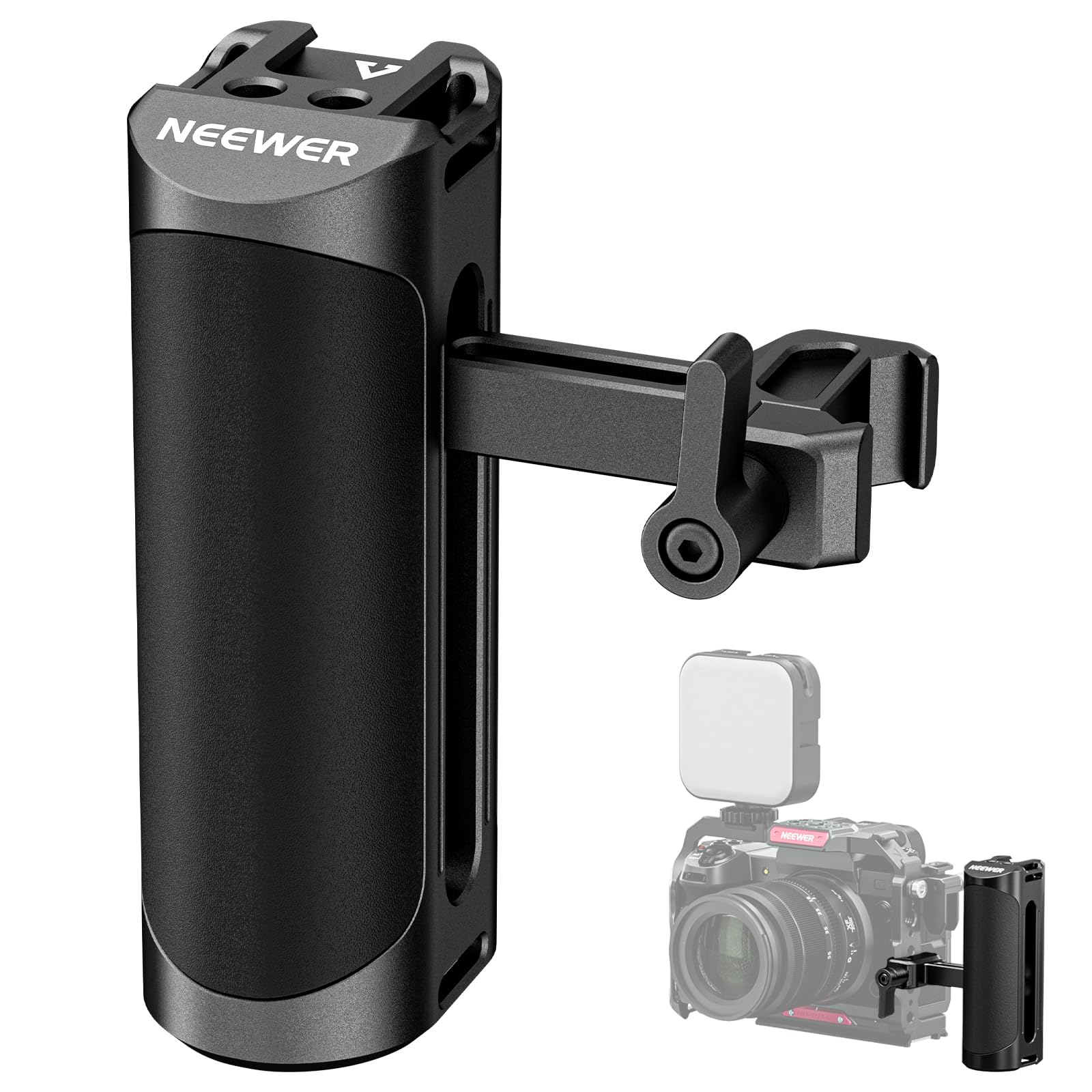 Neewer NATO Side Handle Grip with NATO Clamp, Cold Shoe Mount, 1/4" Threads, Support Up and Down Adjustment, Universal Aluminum Camera Handgrip Compatible with SmallRig Camera Cage Video Rig, CA017H
