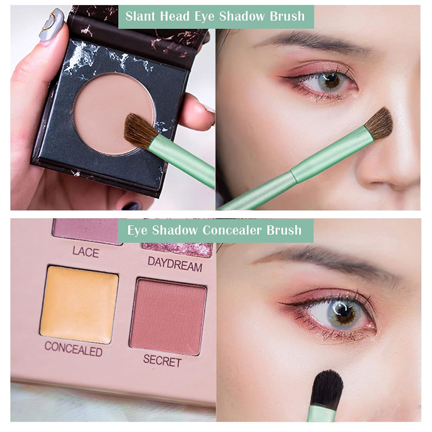 Makeup Brushes Set 5Pcs, Premium Synthetic Soft Bristles Cosmetic Brush Portable Eye Brushes, Eye Makeup Brush, Eyeliner Brush, Angled Brush for Women & Girls (Green)