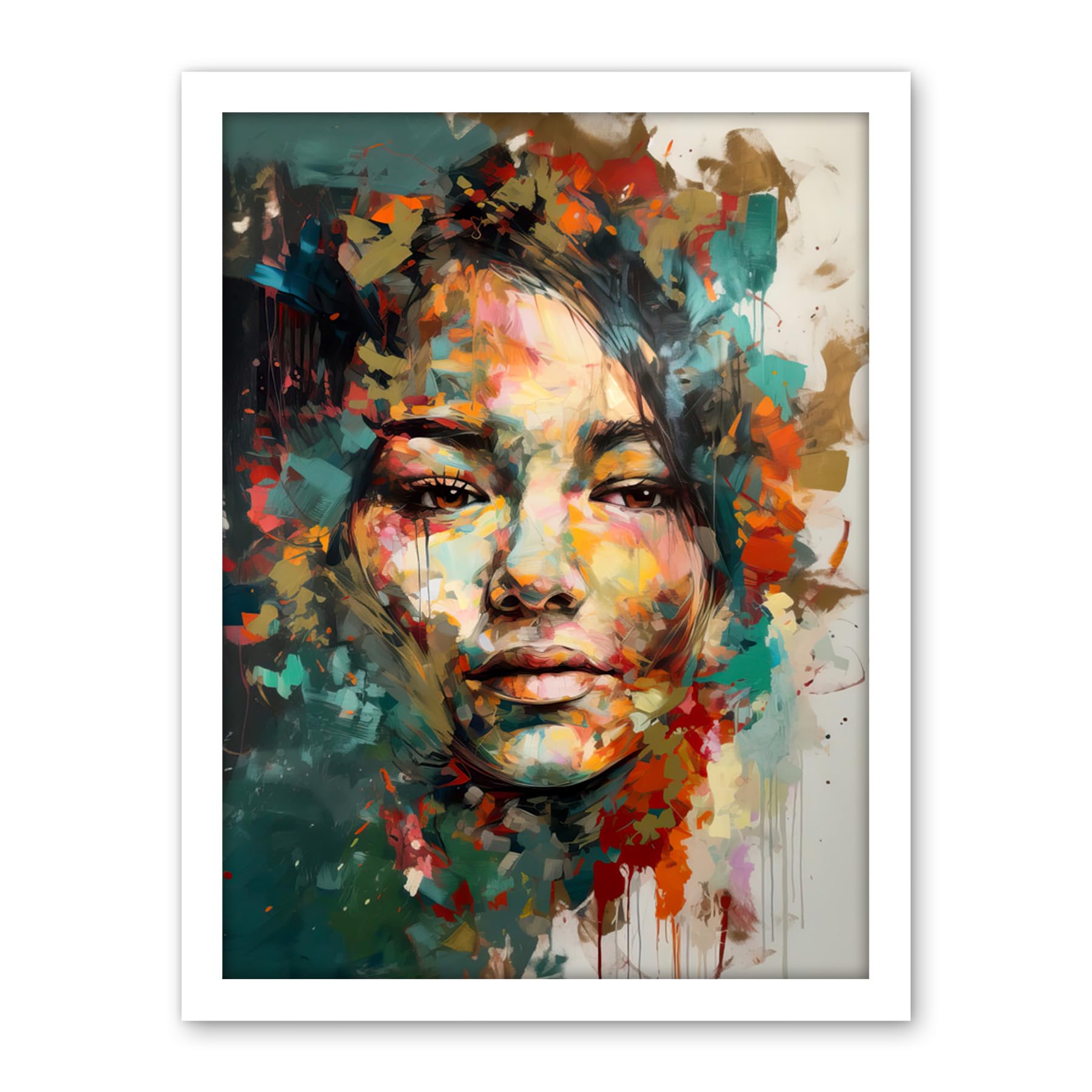 Artery8 Sad Young Woman Face Beauty Portrait Multicoloured Artwork Framed Wall Art Print 18X24 Inch