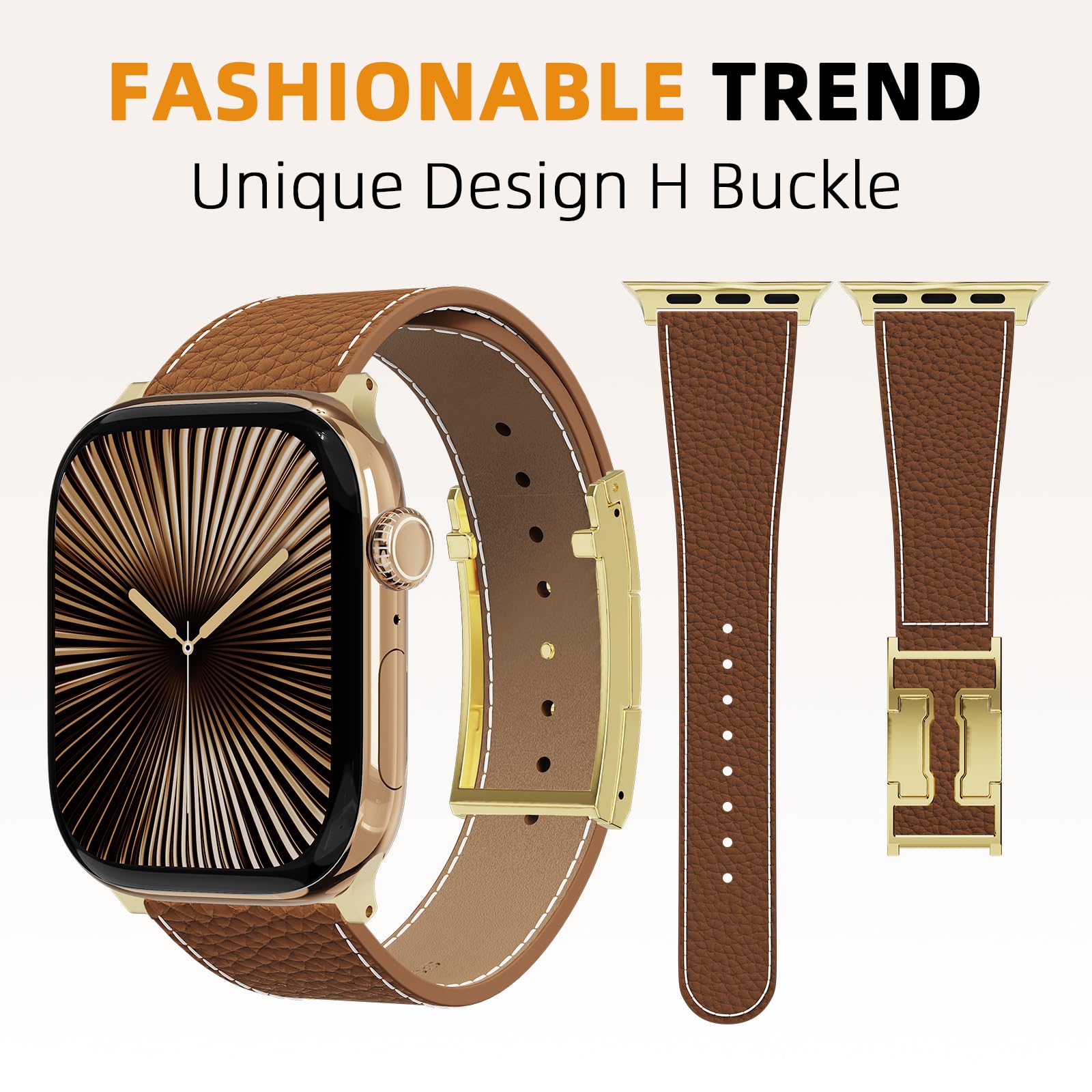 Bracelet en cuir de luxe compatible avec Apple Watch pour femme, boucle en