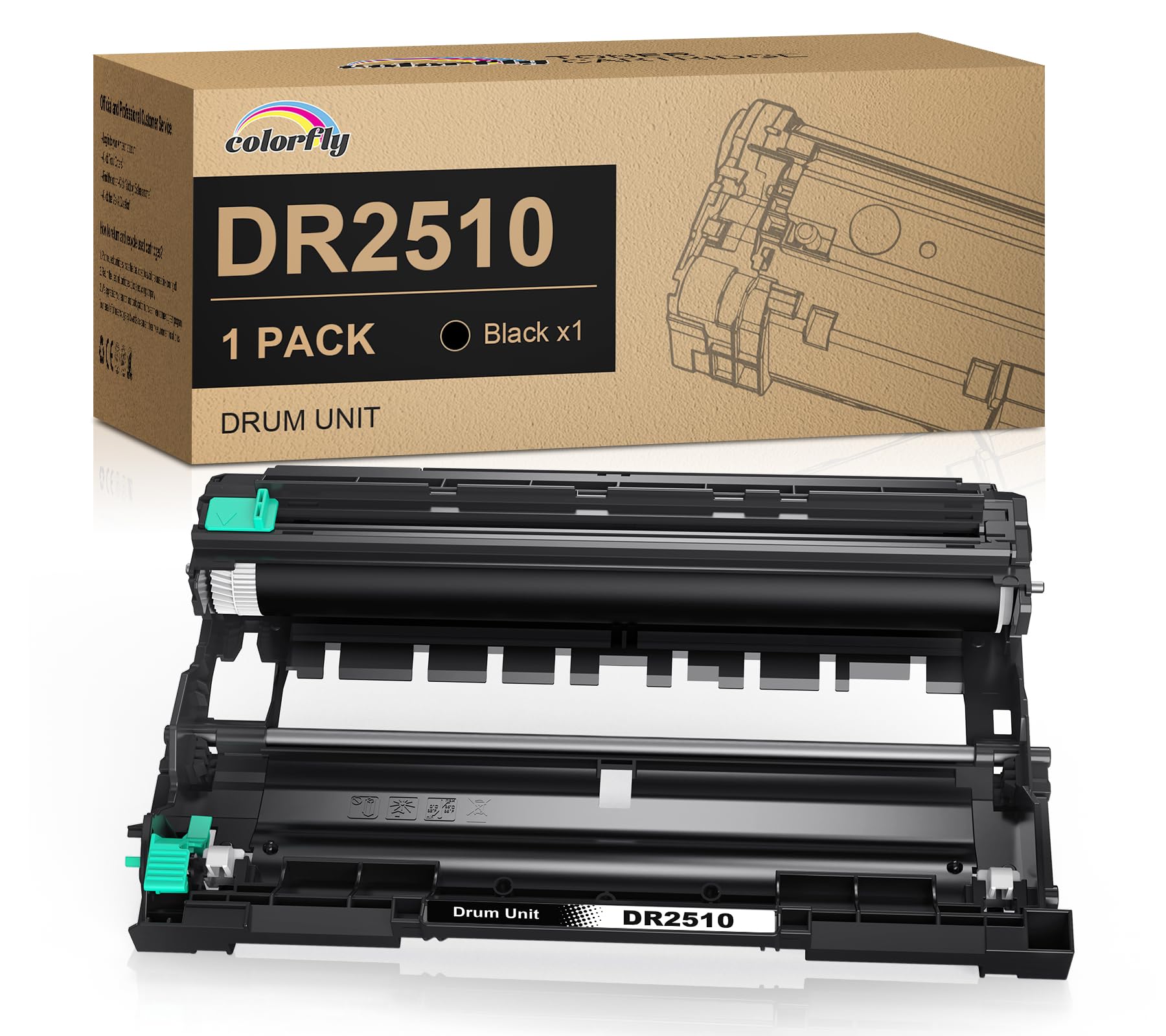 colorfly DR2510 DR-2510 Tamburo Compatibili per Brother DR 2510 per DCP-L2627DW HL-L2400DWE DCP-L2627DWXL DCP-L2620DW MFC-L2860DW DCP-L2665DW DCP-L2660DW MFC-L2860DWE DCP-L2627DWE (1 Nero Drum Unit )