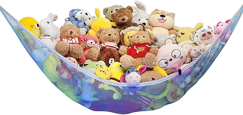 Hamaca de animales de peluche, hamaca de juguete de esquina gigante Huijukon con red de almacenamiento de juguetes, organizador para animales de