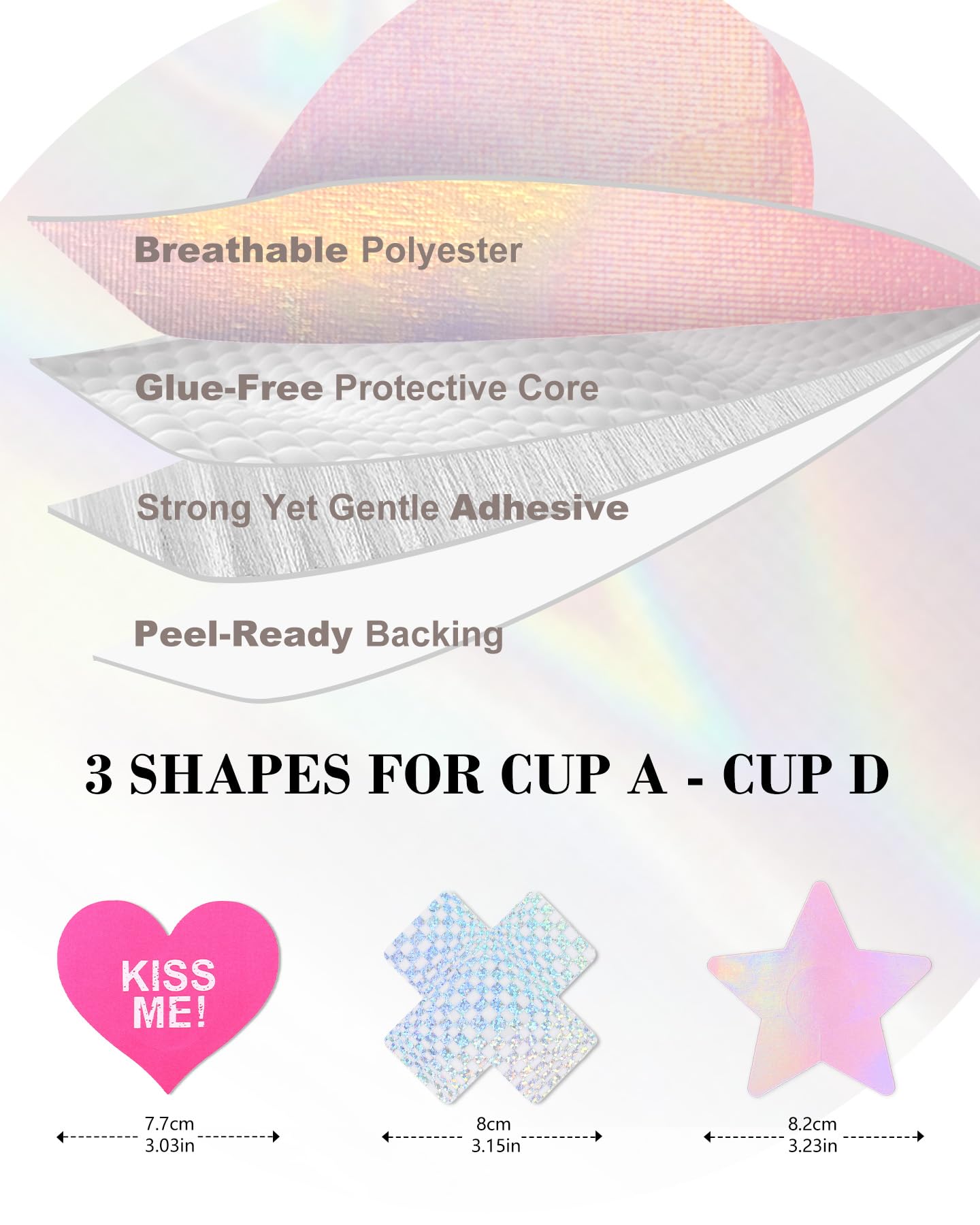 RIFAUM Rave Nipple Pasties Lingerie Accessories for Women Bra Boob Stickers Multicolored Nipple Covers: 02 Pink/Holographic 9