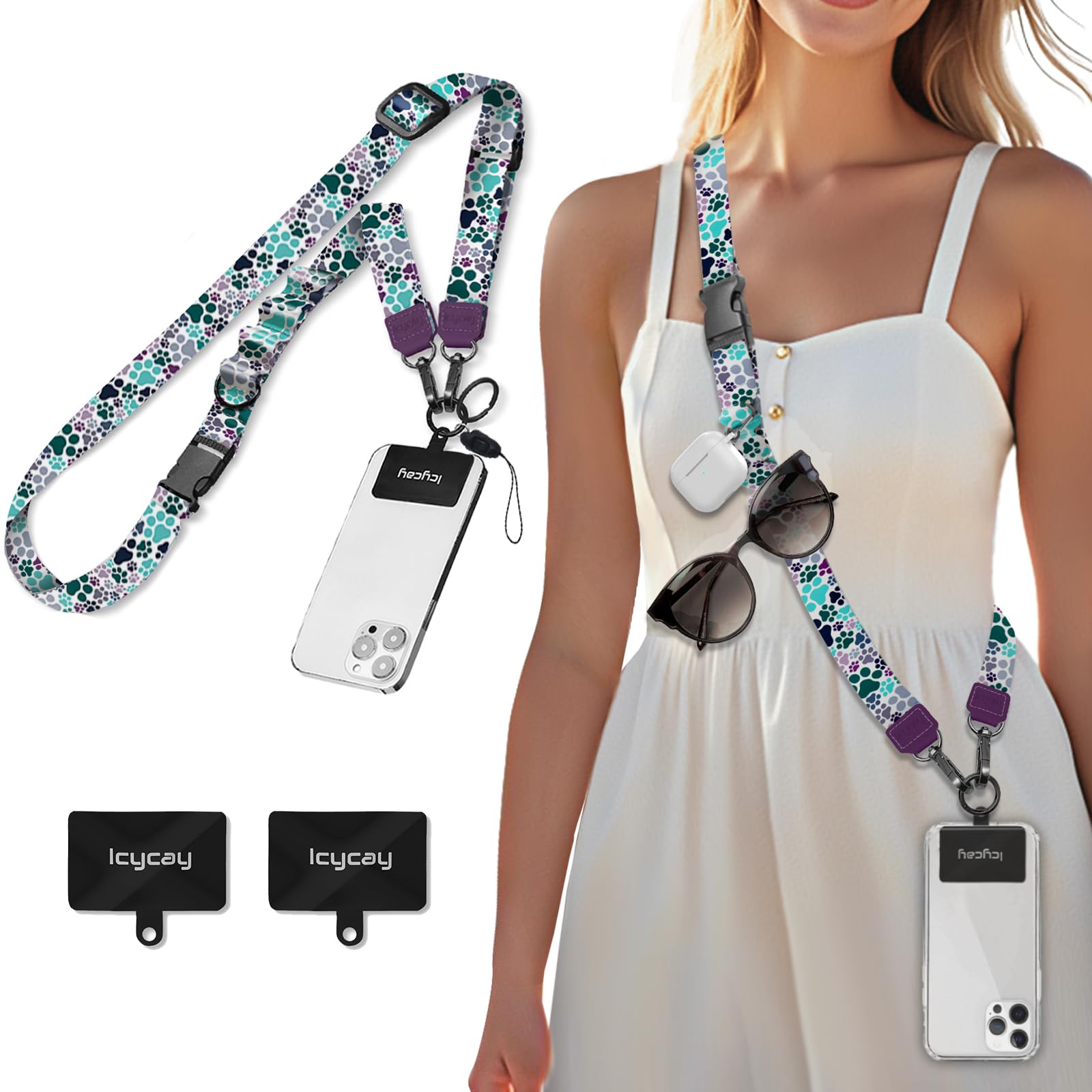 Icycay Phone Lanyard Crossbody, Dog Paw Cell Phone Lanyard for Around The Neck Adjustable Phone Strap, Anti Theft Cute Lanyard for iPhone Case ID