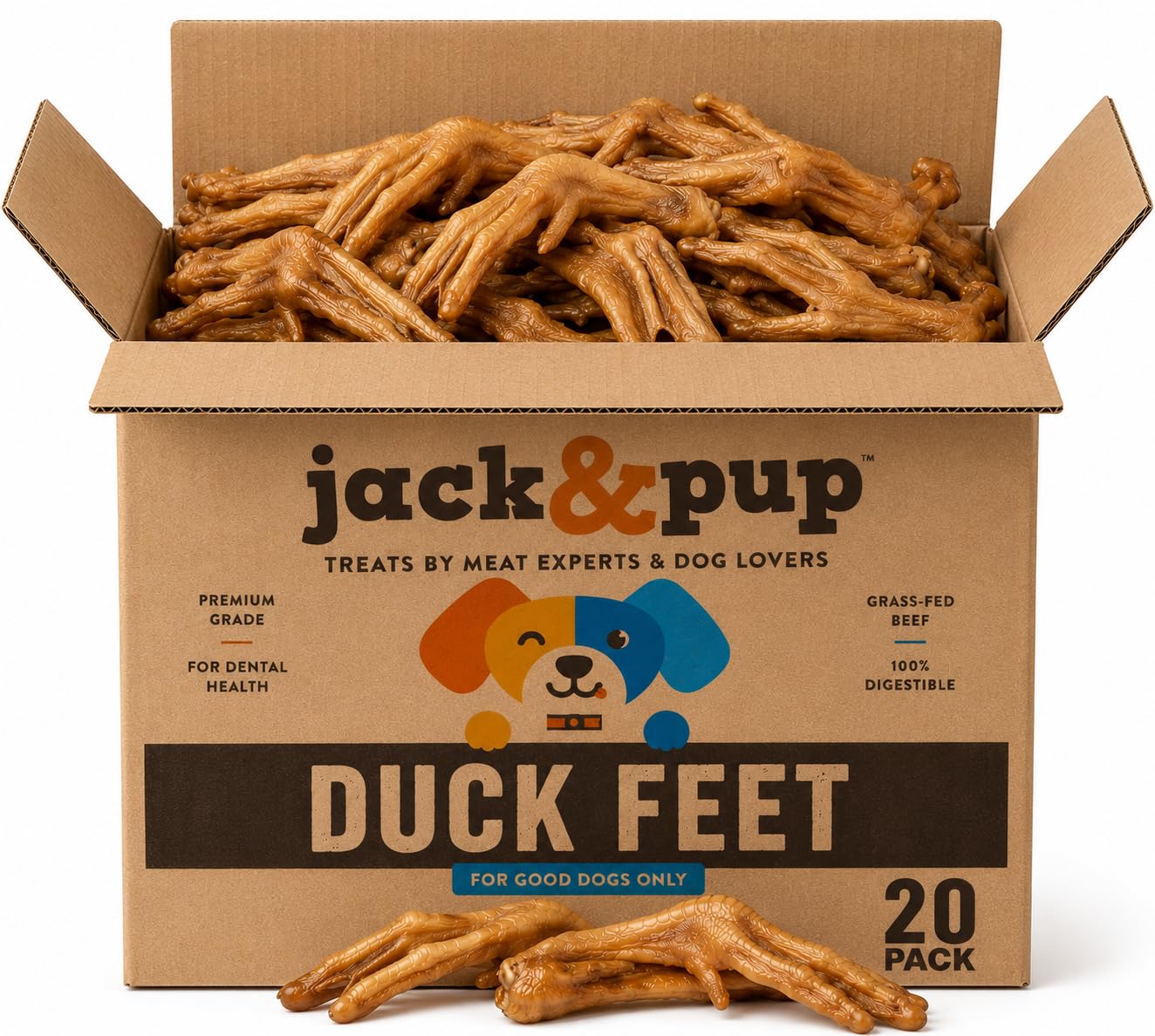Jack&Pup Entenfüße für Hunde – natürliche Hundekauartikel, einzelne Zutat, dehydrierte Entenfüße, Hundeleckerlis – ideal für kleine und mittelgroße Hunde (20 Stück), tolle Alternative zu Hühnerfüßen