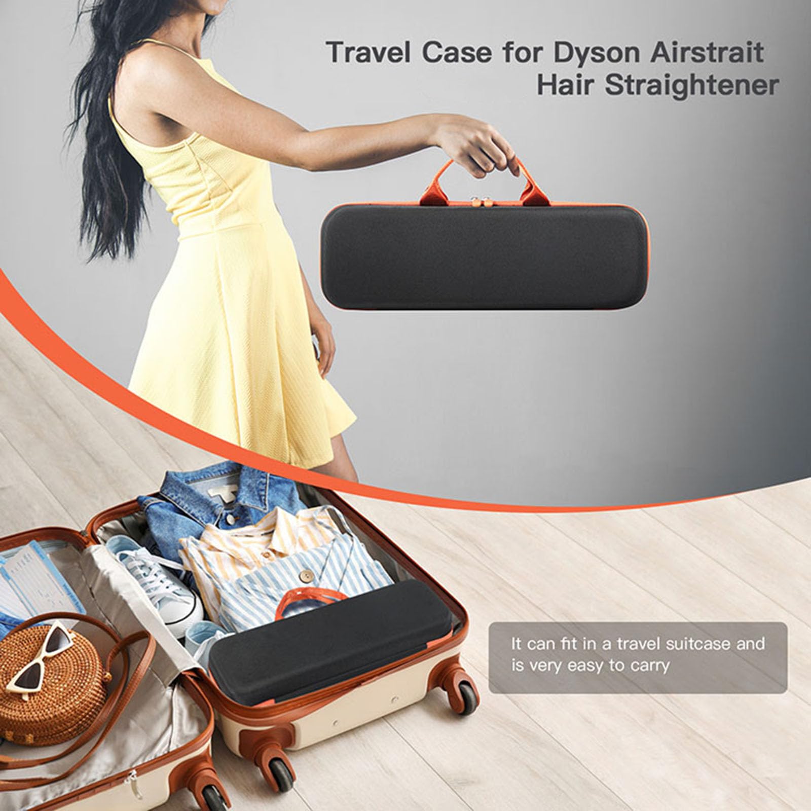 Étui de Transport Rigide pour sèche-Cheveux Airstrait - Étui de Protection Portable pour Fer à Lisser (Noir et Orange)