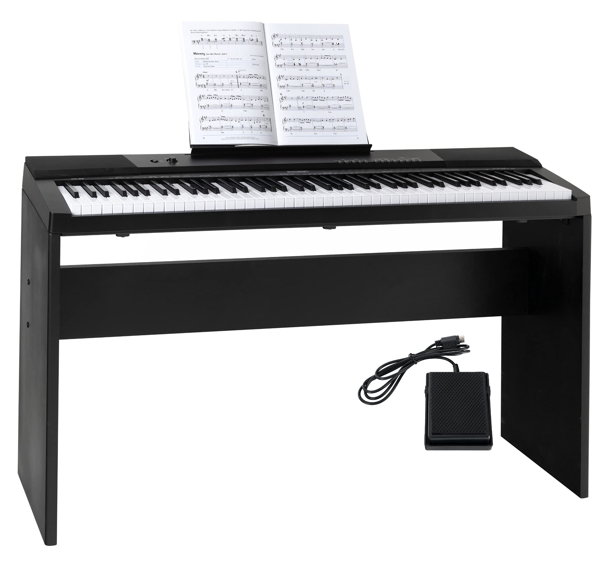 McGrey DK-88 Tastiera Beginner in Look Stagepiano - Tastiera per principianti con 88 tasti - con supporto - 146 suoni - Funzioni Split, Dual e Twinova - inclusa pedaliera sustain - Nero