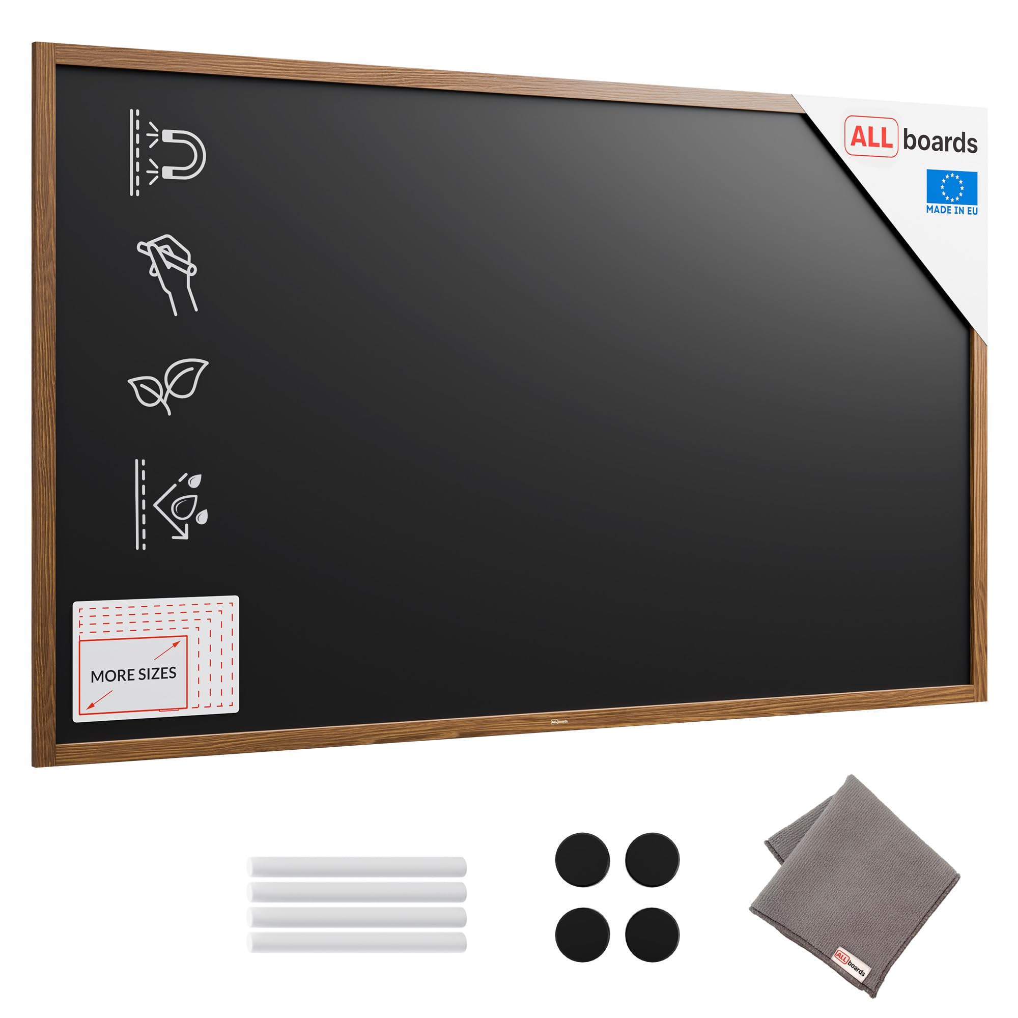 ALLboards Black Magnetic Chalkboard with Varnished Wooden Frame 200x120cm, Magnetic Chalkboard Chalk
