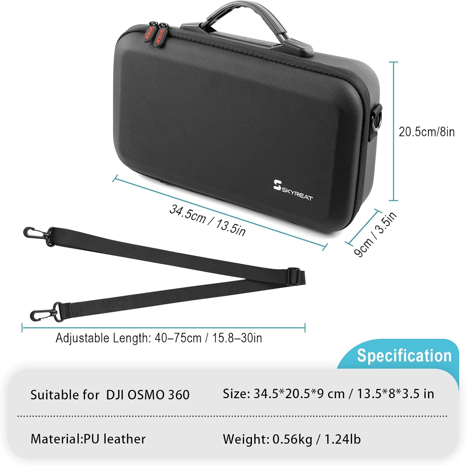 Skyreat Osmo 360 Case,PU Leather Portable Storage Shoulder Bag for DJI OSMO 360 Action Camera Accessories - Image 5