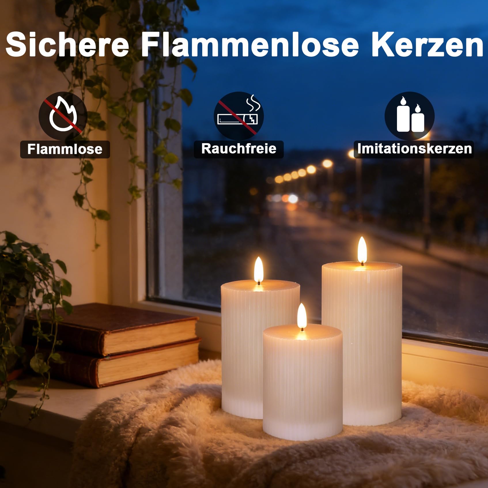 NICE PIONT - Set di 3 candele a LED ricaricabili con timer e telecomando, fiamma tremolante, 5 livelli dimmerabili, per soggiorno, camera da letto, decorazione da tavolo