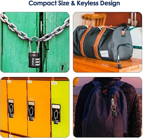 Miniatura 7 de Paquete de 4 cerraduras de equipaje aprobadas por la TSA, cerradura de cable de viaje combinada, candado impermeable de 3 dígitos, cerradura de