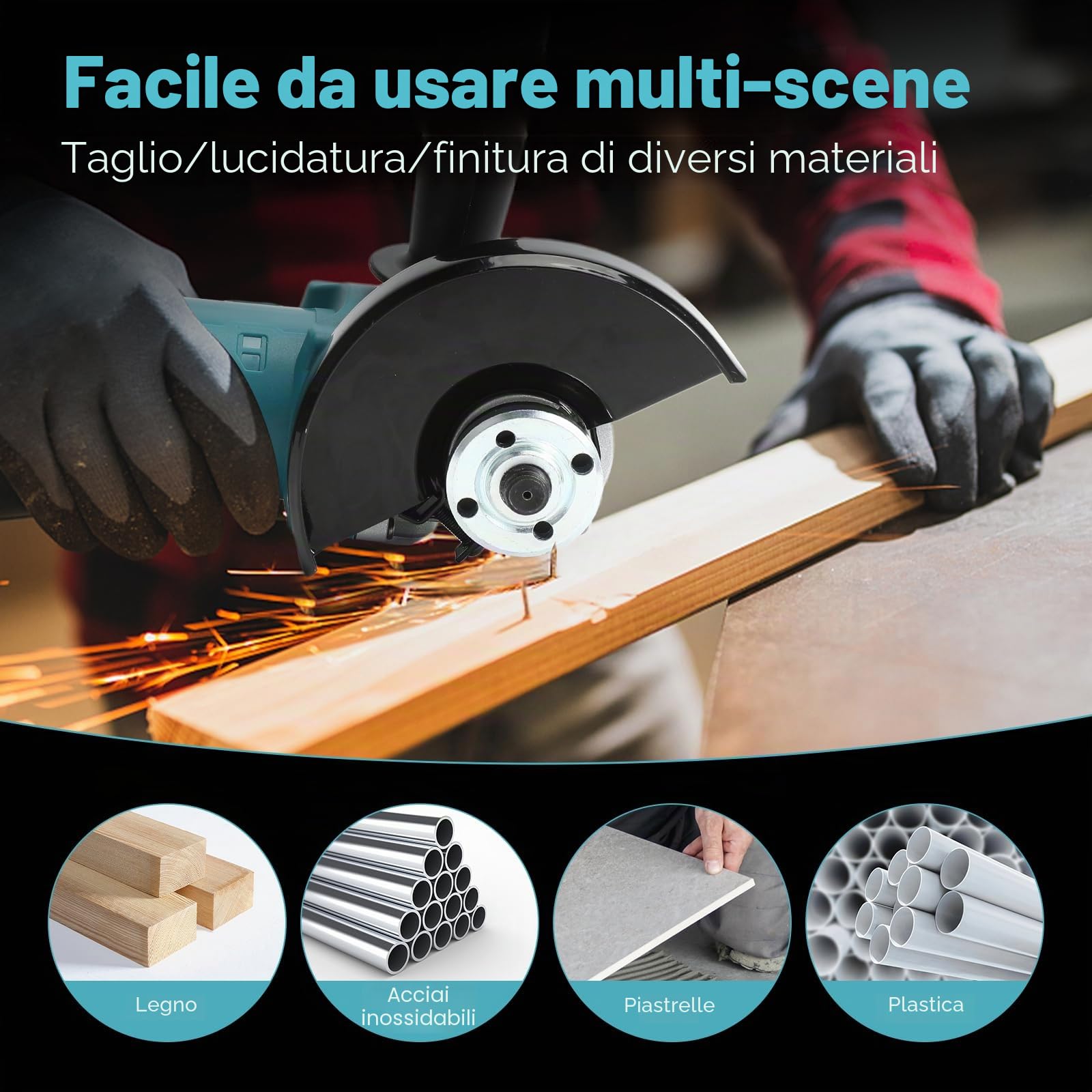 Smerigliatrice angolare senza fili compatibile con batteria Makita 18 V, 100/125 mm 12000 RPM smerigliatrice angolare a batteria con motore brushless e coperchio del disco levigante (125MM)