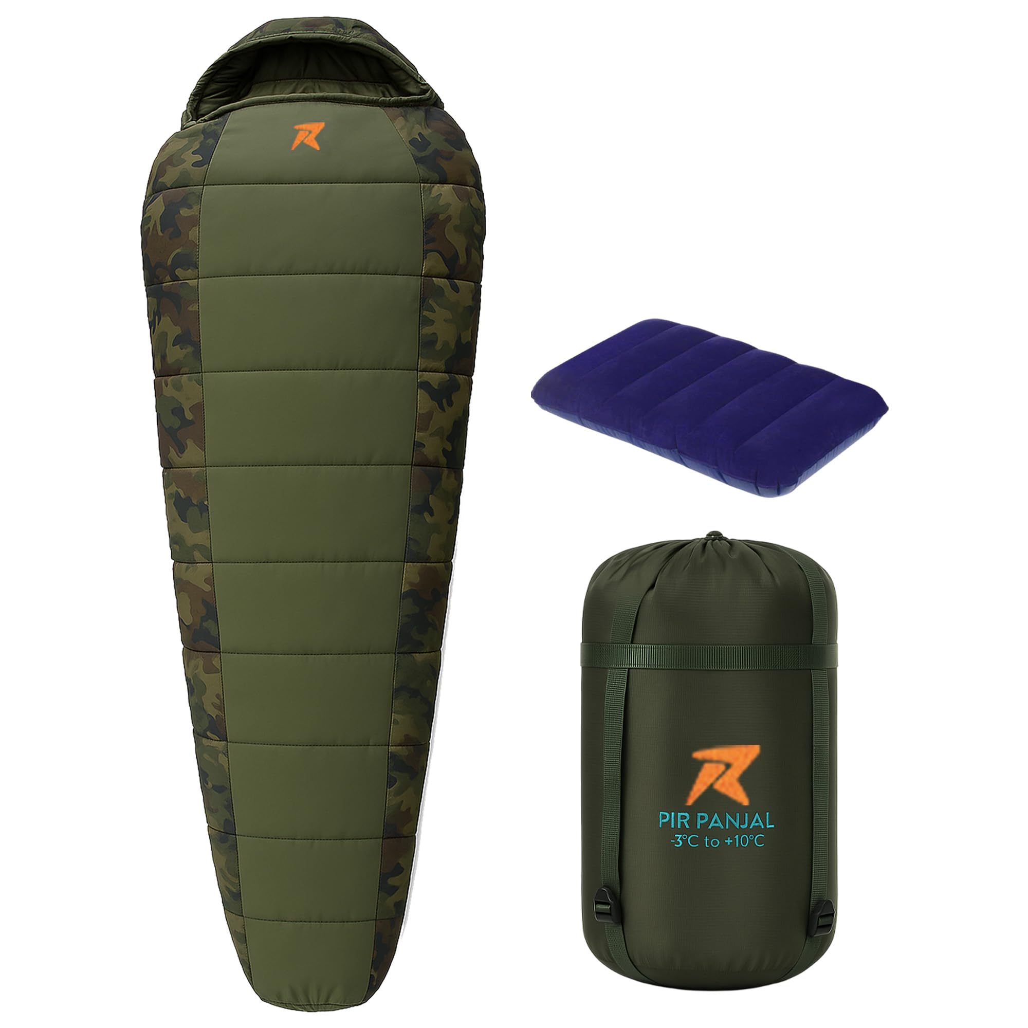 ROCKSPORT Pir Panjal +3°C to +10°C Mummy Sleeping Bag for Adult with Air Pillow, Camping Sleep Bag with Lightweight Hollow Fiber Filling for Winter Season (Army Green)-image-17