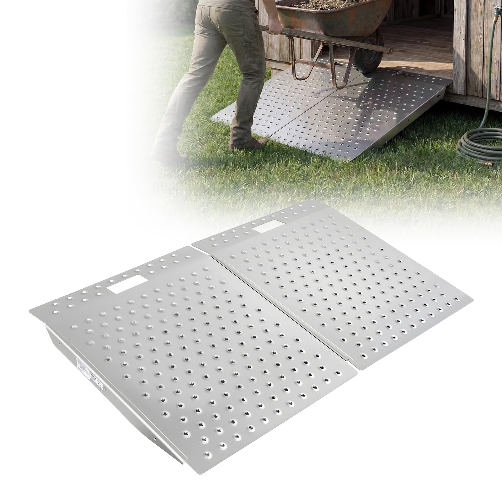 VEVOR Rampa para Silla de Ruedas de Aluminio 750 x 617 mm, Rampa de Umbral Antideslizante, Plataforma Capacidad de 340,2 kg para Puertas, Garajes, Carretillas, Andadores, Scooters y Equipos con Ruedas