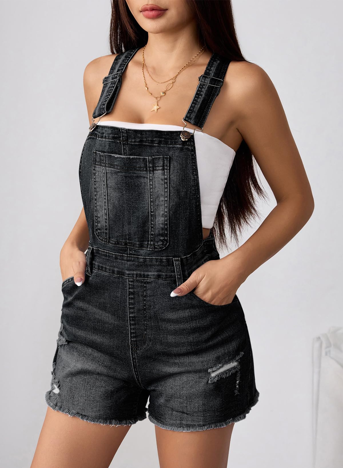 Sovoyontee Damen Latzhose Lässige Retro Denim Verstellbare Träger Jumpsuit
