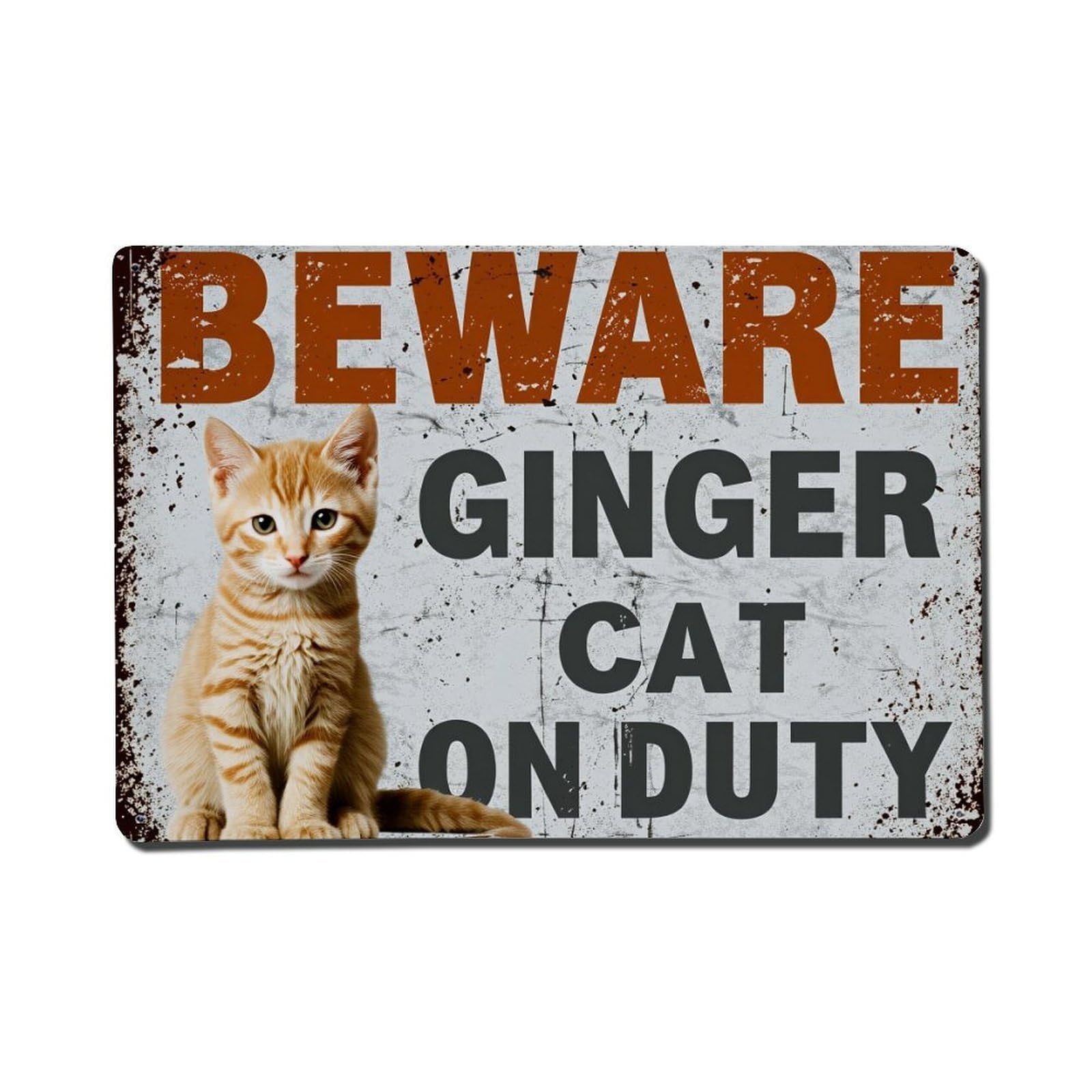 Beware Ginger Cat On Duty_4 Metal Tin Sign Plaque