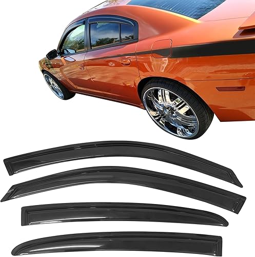 IKON MOTORSPORTS - Viseras de ventana externas con cinta adhesiva compatible con Dodge Charger 2011-2023, estilo delgado, acrílico, color negro,