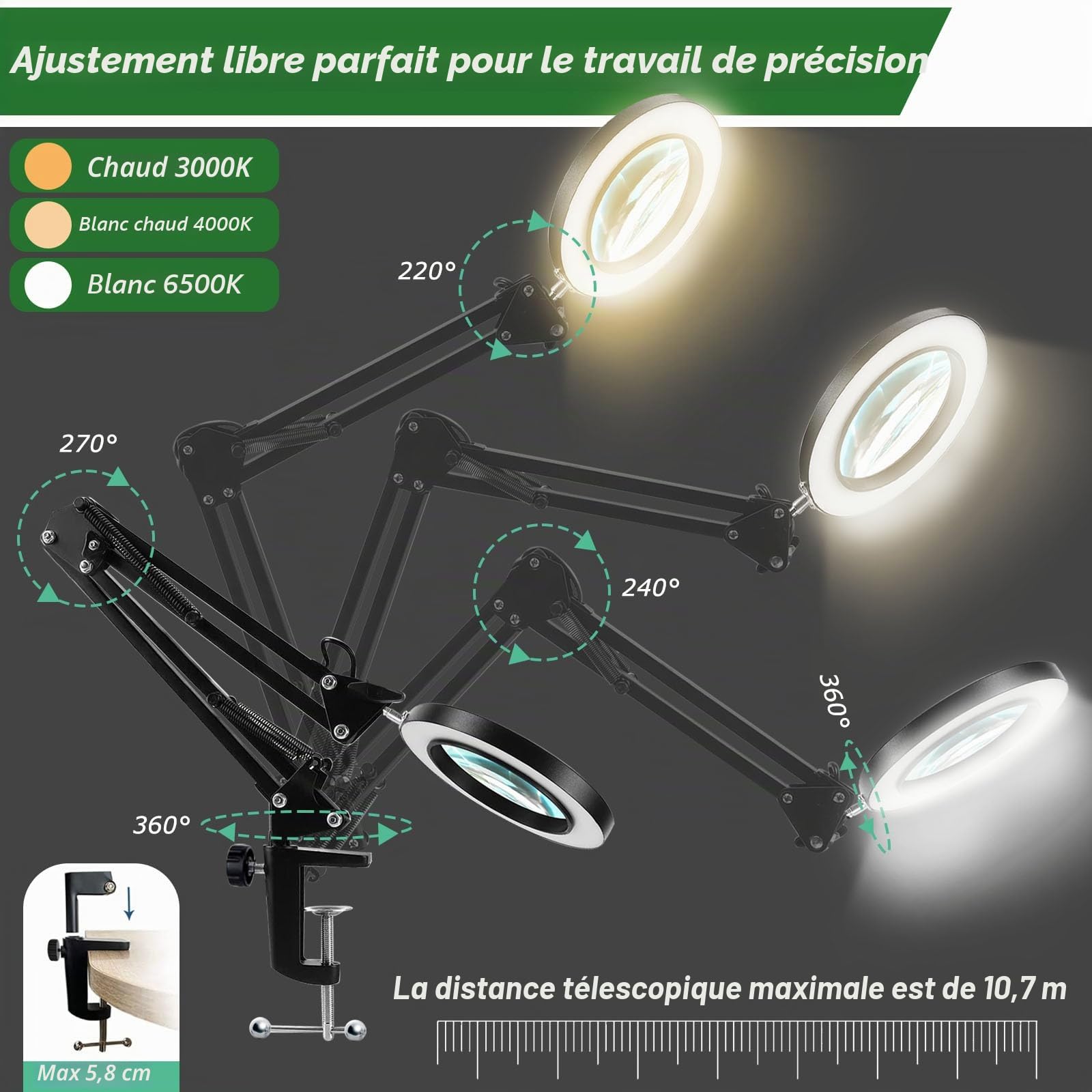 Troisième main - Aide à souder magnétique - Avec loupe 10 x - Station de soudage avec 4 colonnes PCB et 4 bras flexibles - Aide à la soudure pour soudeurs, fabricants de bijoux, artisanat, amateurs