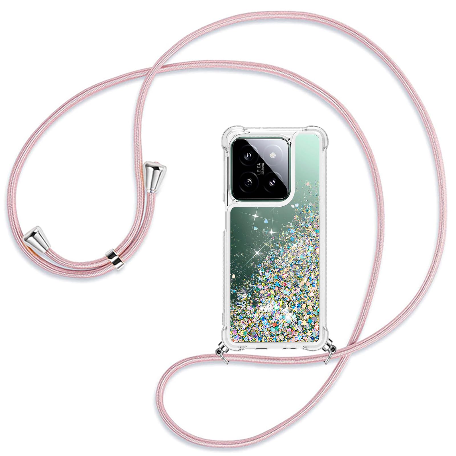 Handykette Mit Treibsand-Design Für Xiaomi 14 5G | Glitzernde Flüssigkeit, Stoßfestes Silikon | Inkl. Verstellbarem Umhängeband