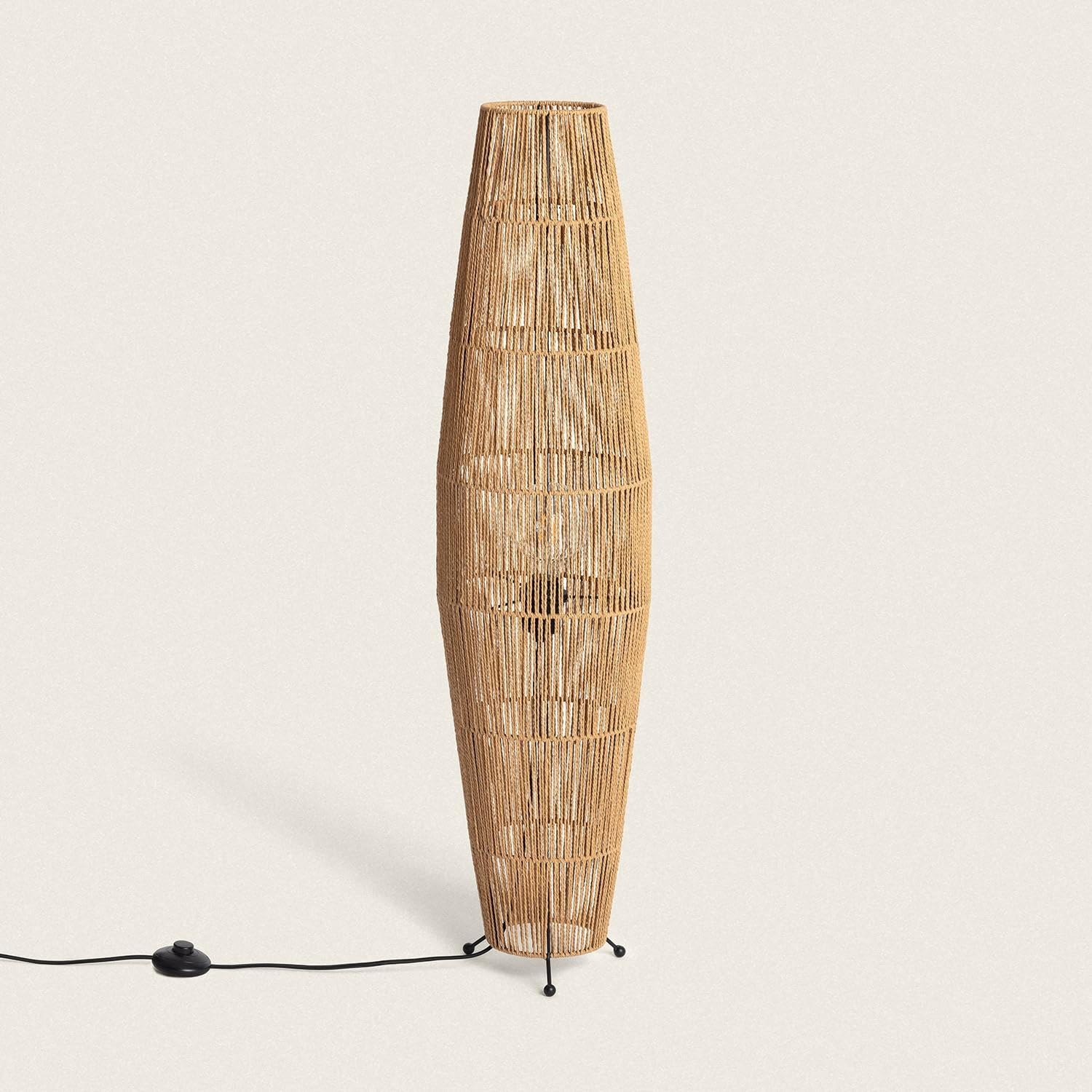LEDKIA Lámpara de Pie Papel Trenzado Mahali Natural | Diseño Natural | Papel Trenzado Resistente | E27 Compatible | Para Salón y Dormitorio | Alto 1000 mm; Diámetro 250 mm