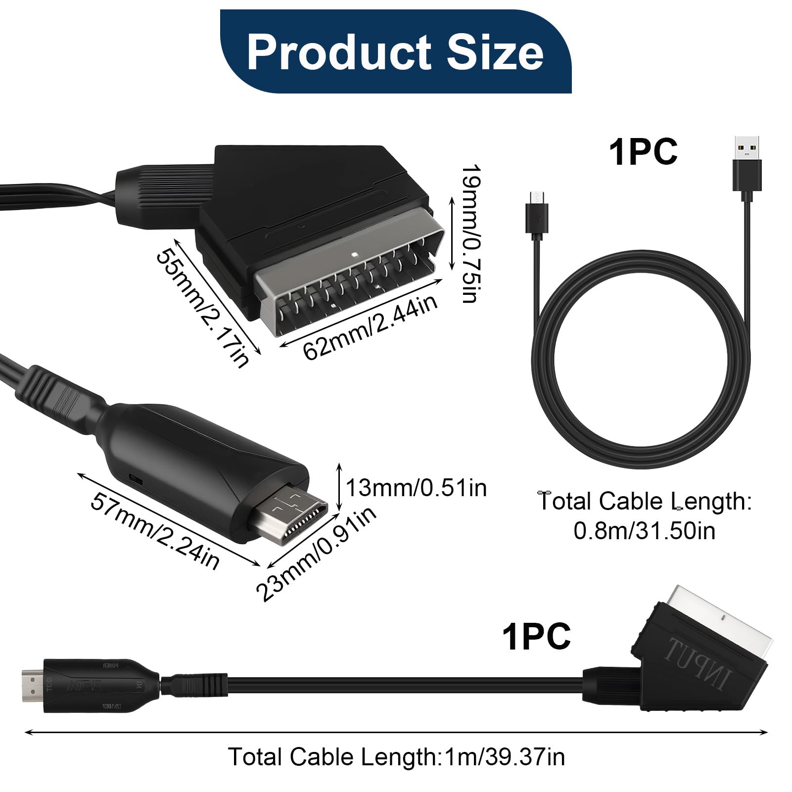 DUSEKI Convertidor Euroconector a HDMI Entrada Scart Salida HDMI Todo en uno Apoyo 720/1080P Convertidor Audio de Vídeo con Scart Cable para HDTV STB VHS Xbox PS3 Sky DVD BLU-Ray — view 2
