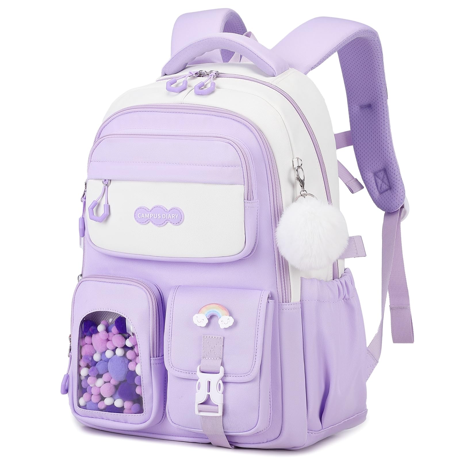 Amythe Sac à Dos Fille Kawaii, Cartable Scolaire Ado 24L, Cartable pour Fille Primaire Collège avec Réflecteurs (9-16 Ans), Sac D'école Enfant pour École Voyage et Loisirs, Violet