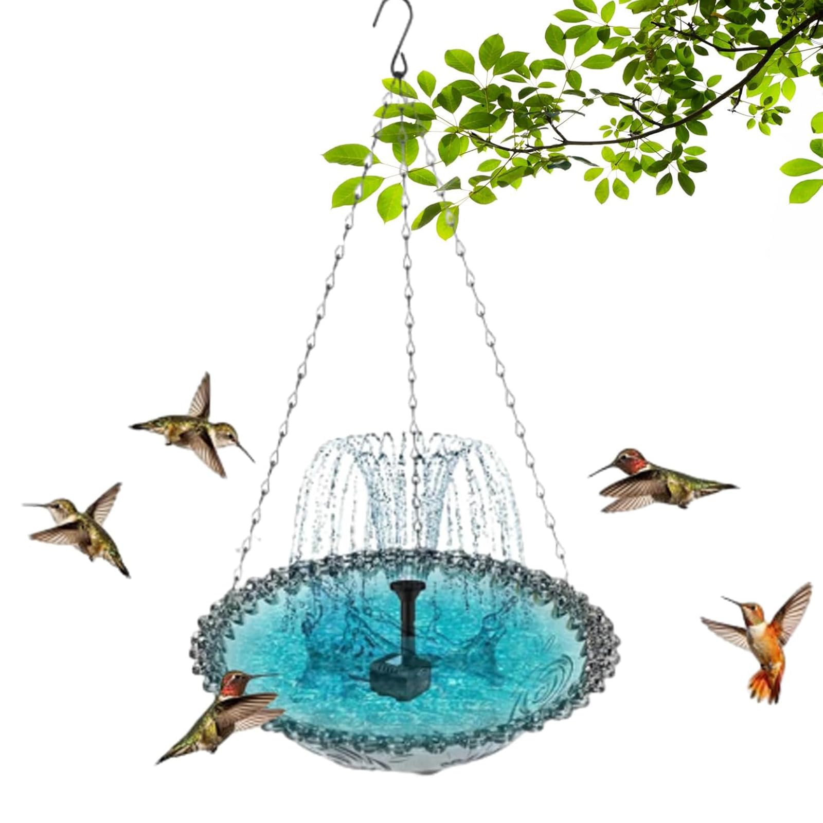 Solar Waterfall Hanging Bird Bath, Solar Cascade Hanging Bird Bath Fountain, Hanging Water, Wireless Outdoor Bird Feeder for Garden, Patio & Wildlife Enthusiasts (Blue -Single-layer Solar)