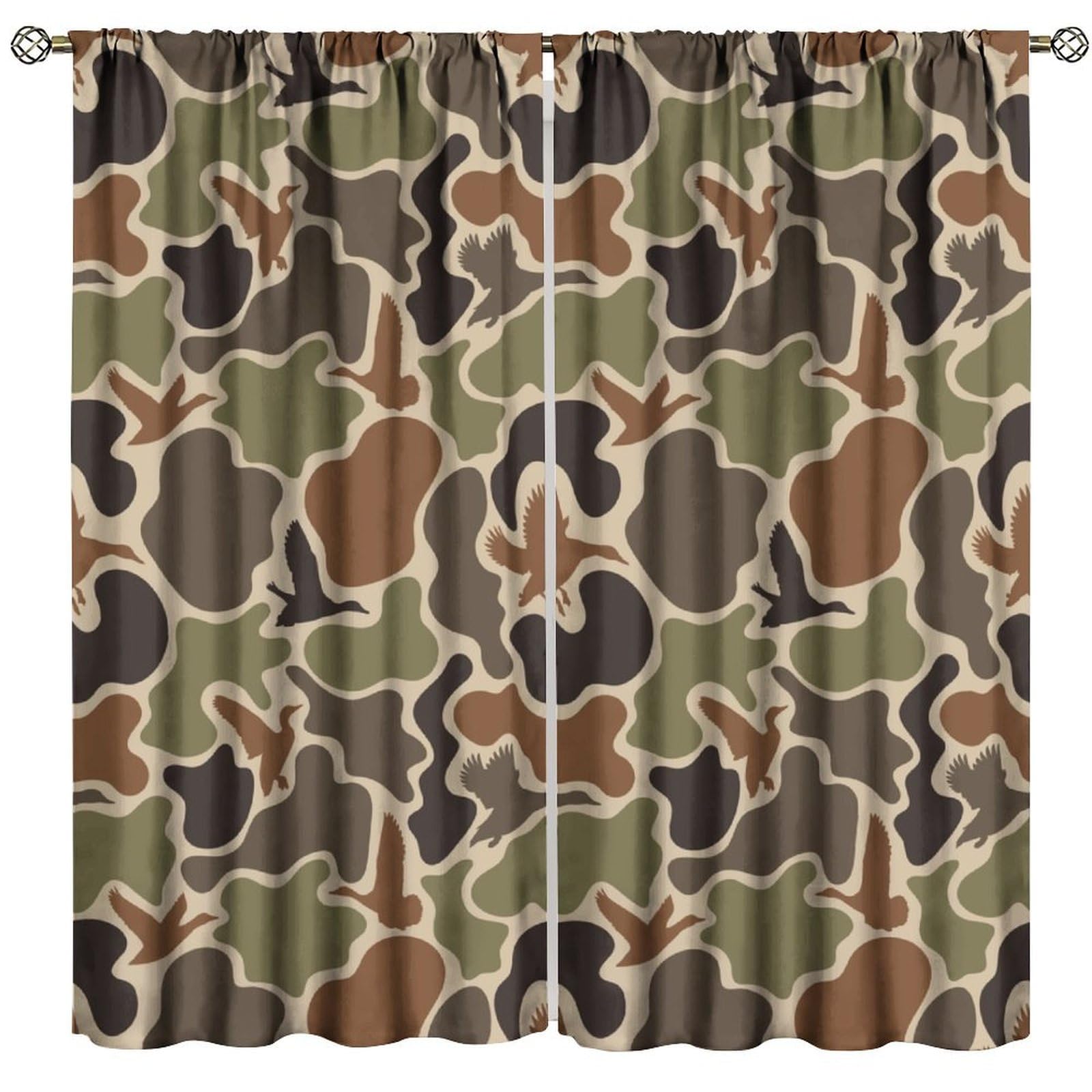BenYaSong Duck Hunter Green Camouflage Hunting Curtains Black Brown Blackout Curtains Camo Army for Home Kitchen Livingroom Coffee Room Window Drapes 2Panel 42" W X 45" L