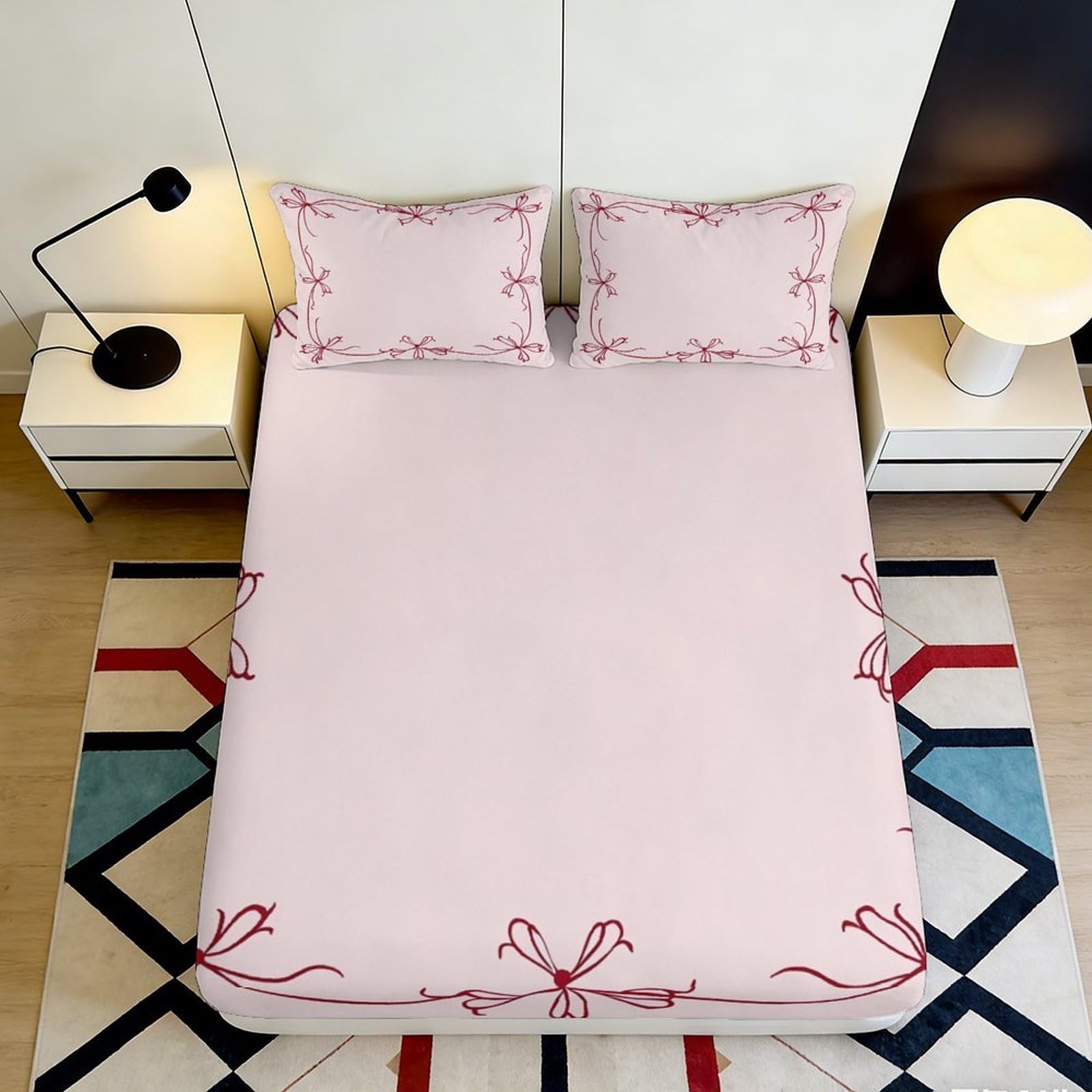 Jqzkxnhpbr Style-8 3D Printed Pink Ribbon Fitted Sheet Microfiber Soft Breathable Bow Pattern Bed Sheet For Bedroom Dorm Decor 90X200x25cm