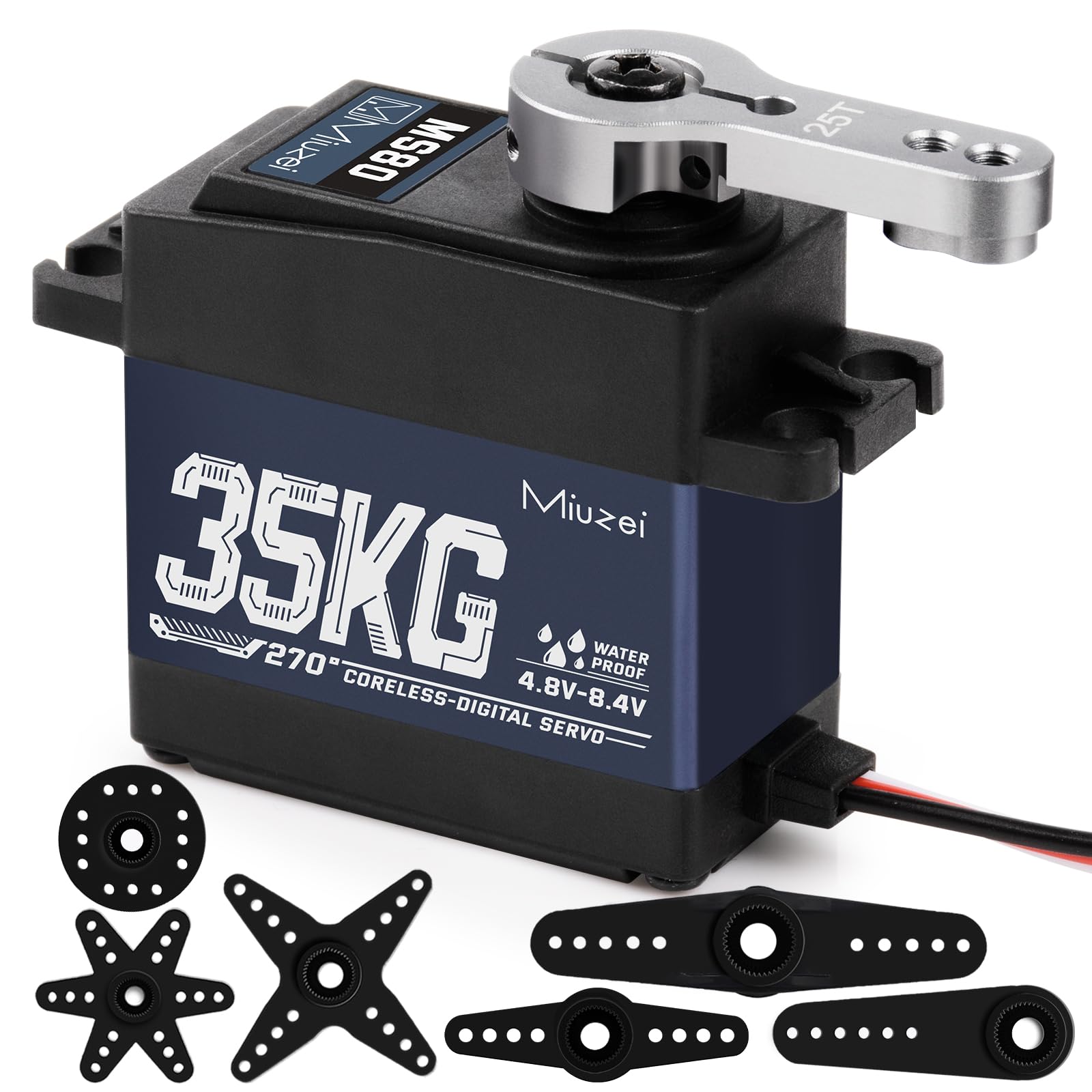 35kg High Torque RC Servo, Miuzei Coreless Servo Motor Metal Gear Digital Stainless Steel Gear Waterproof for Arduino 1/8 1/10 RC Crawler Car Robotic