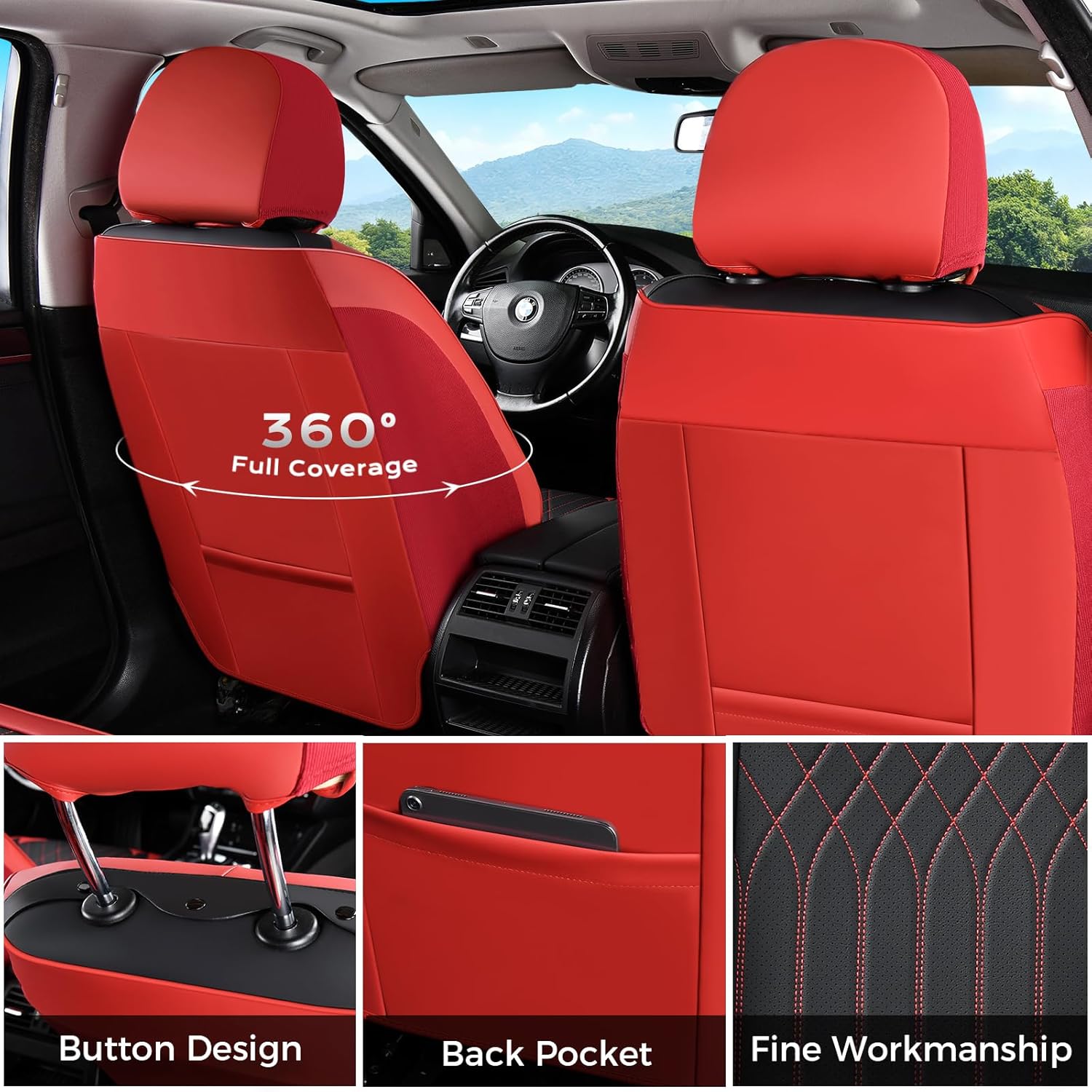 FLORICH Seat Covers Full Set, Leather Seat Covers for Cars, Car Seat Protector Waterproof Breathable, Universal Automotive Seat Covers, Front and Rear Car Seat Cover Fit for Most SUV Pick-up Truck